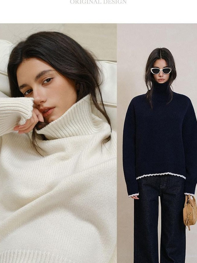 FU FRESH UP Colorblock Lace Trim Oversized Women&