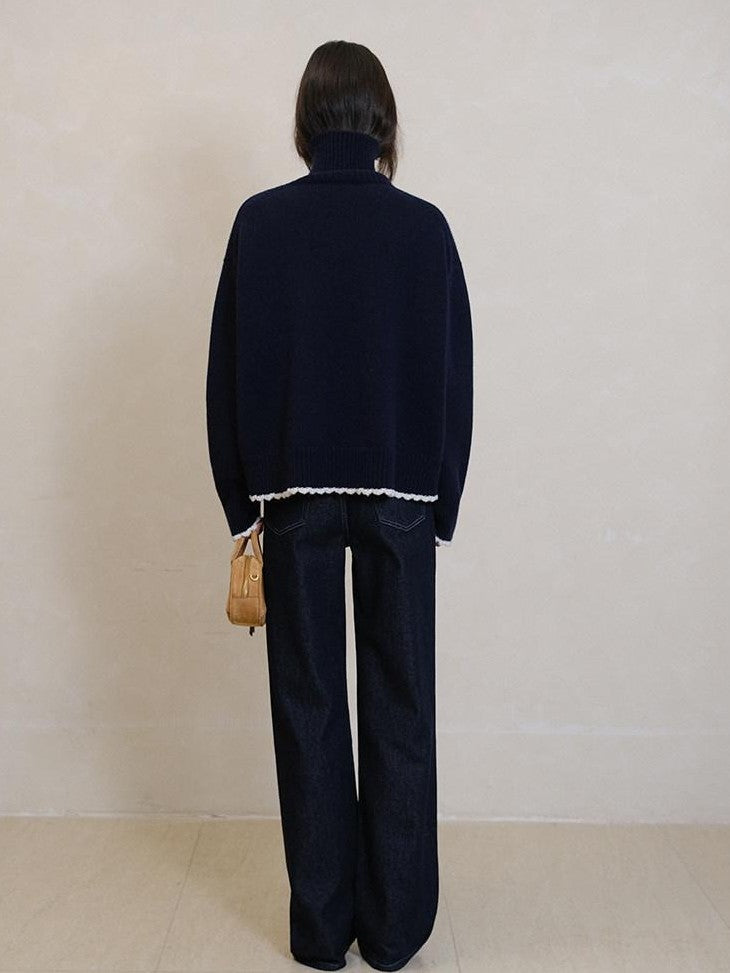 FU FRESH UP Colorblock Lace Trim Oversized Women&