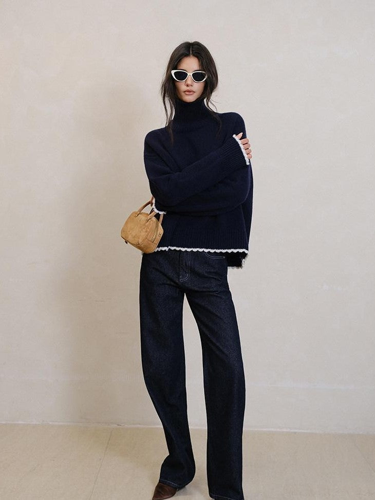 FU FRESH UP Colorblock Lace Trim Oversized Women&