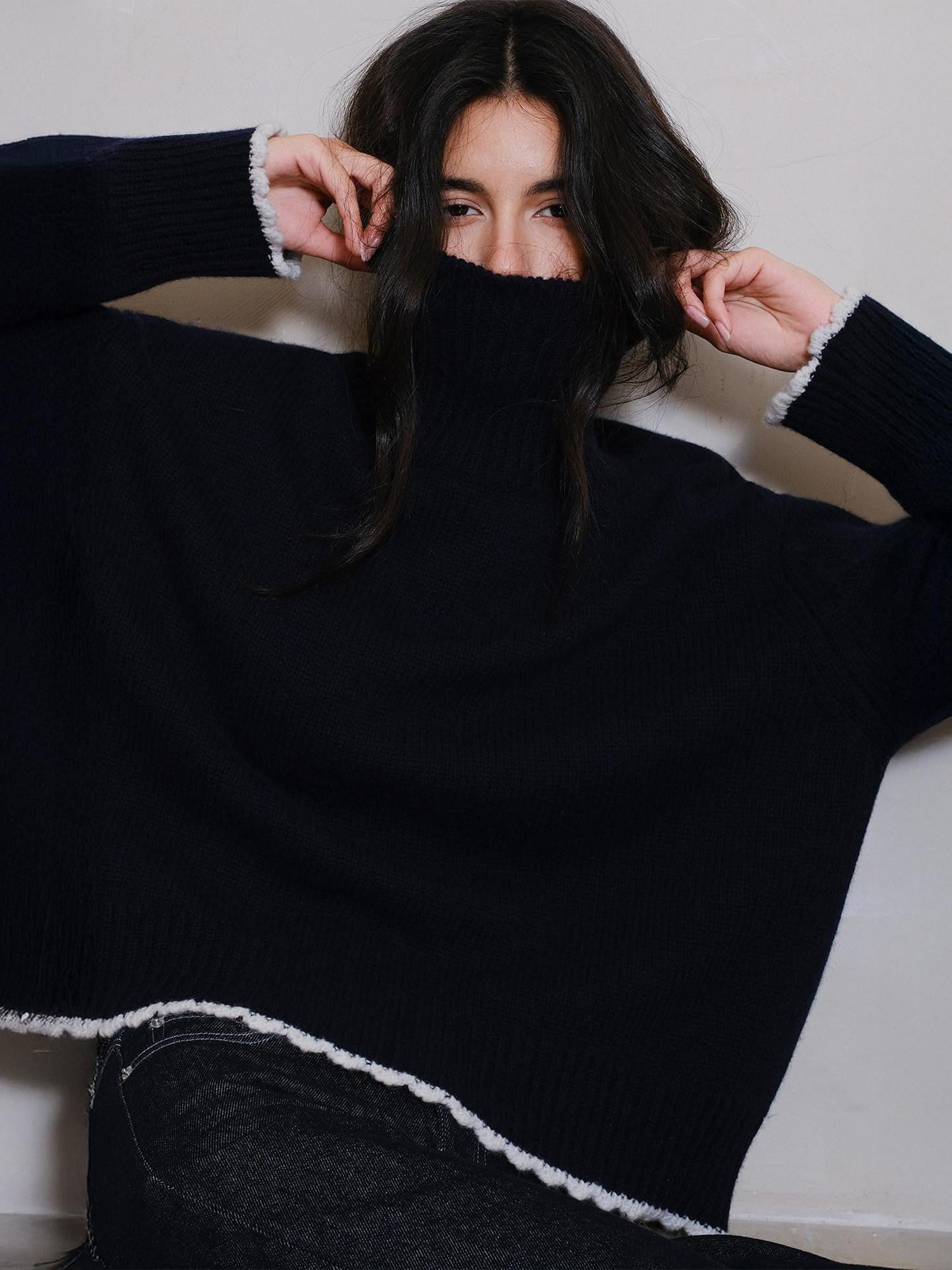 FU FRESH UP Colorblock Lace Trim Oversized Women&