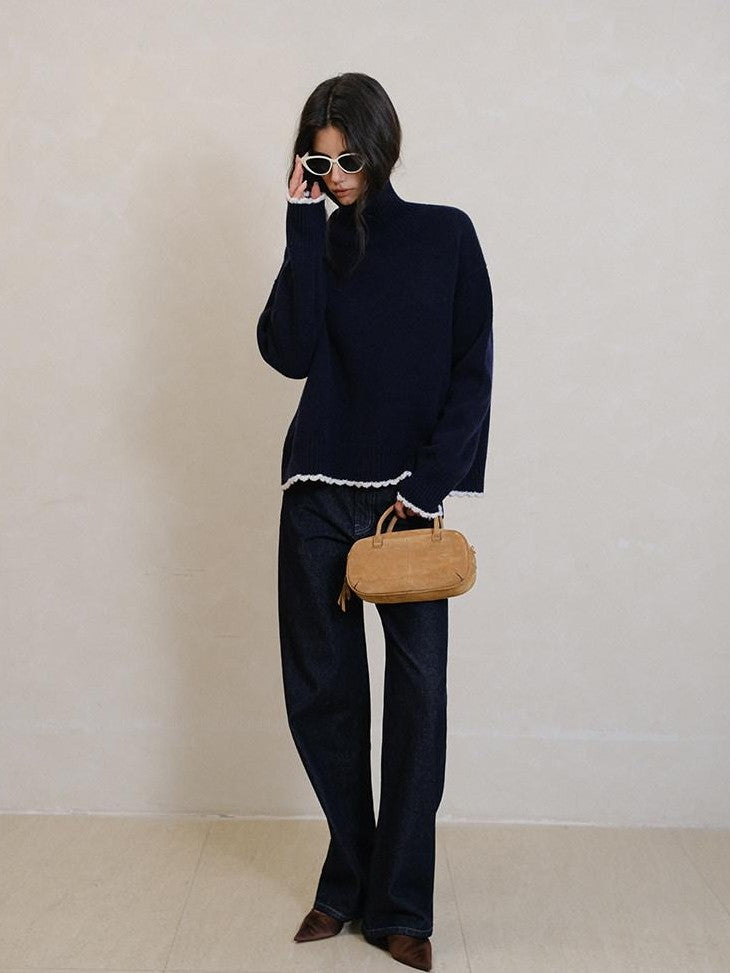 FU FRESH UP Colorblock Lace Trim Oversized Women&