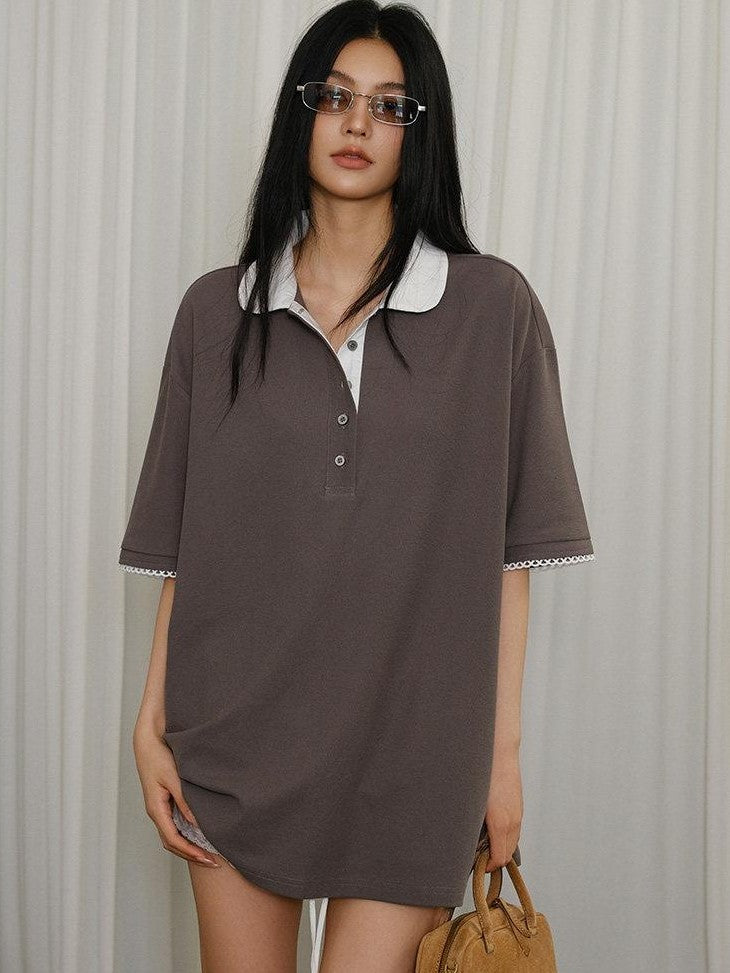 FU FRESH UP Contrast Lace Polo Collar Women&