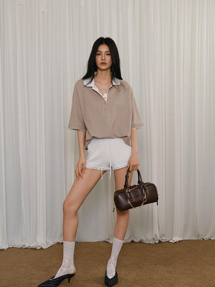 FU FRESH UP Contrast Lace Polo Collar Women&