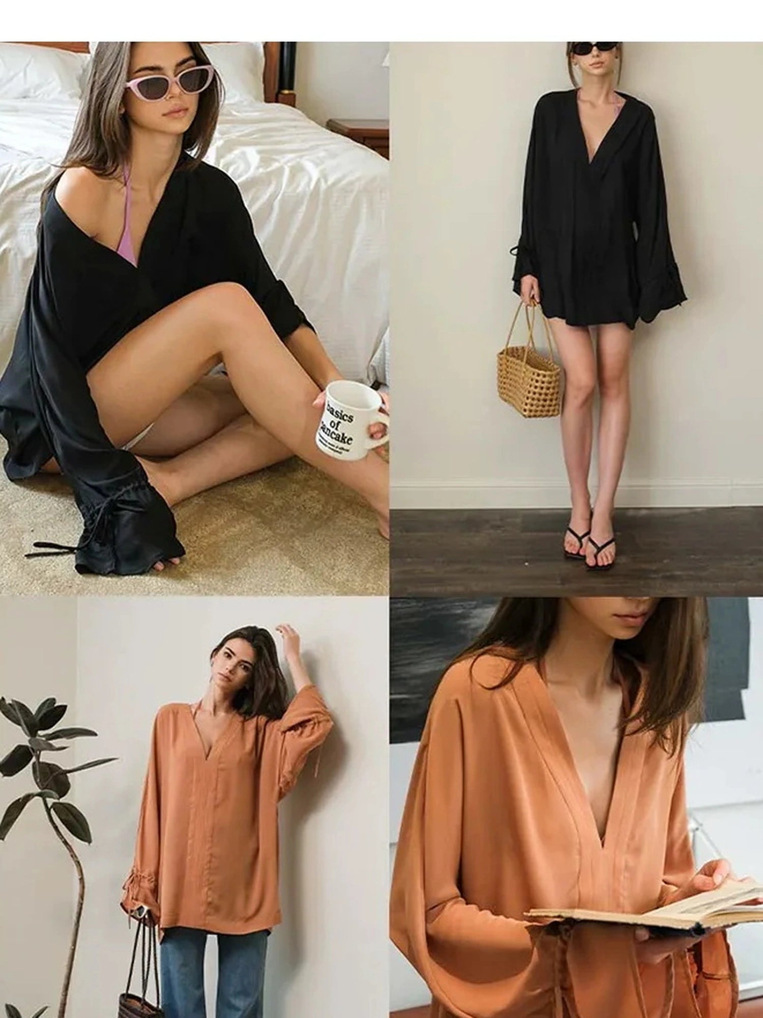 FU FRESH UP Cool Touch V-neck Chiffon Shirt