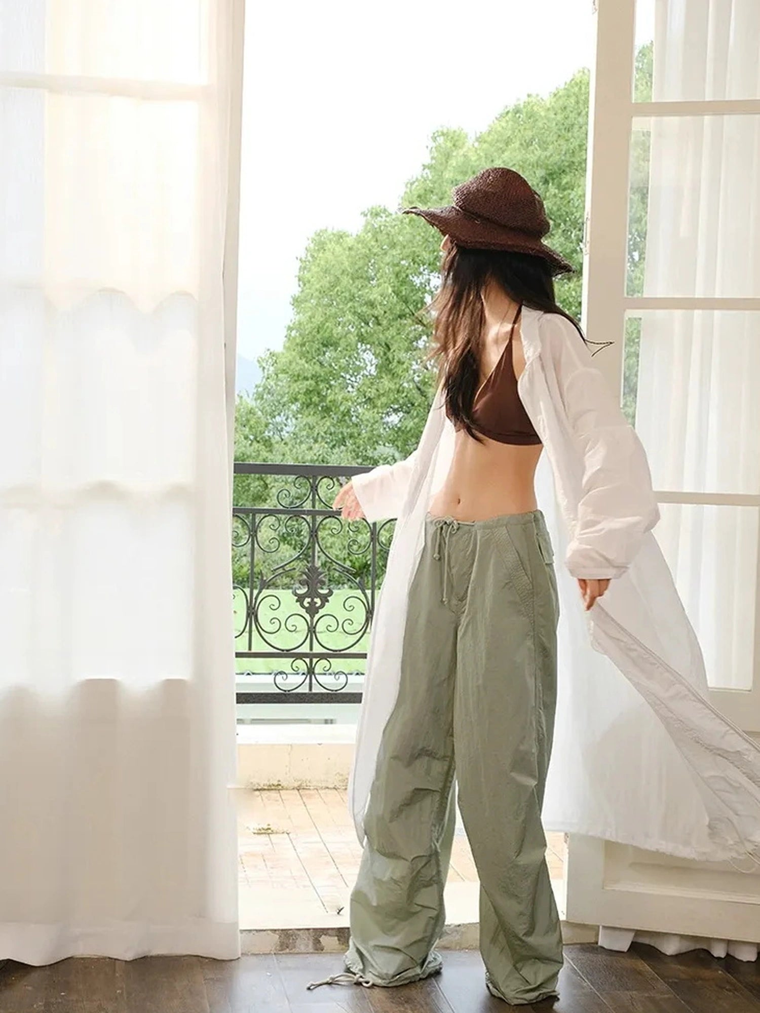 Cool Touch Wrinkle Textured Nylon Cargo Trousers