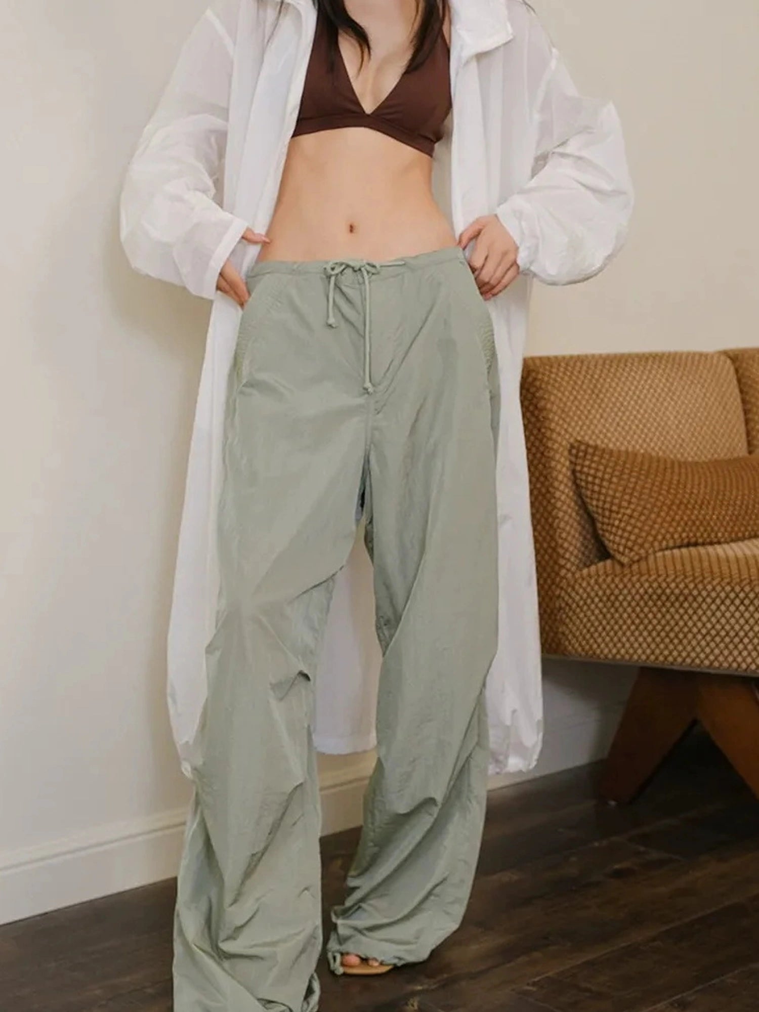 Cool Touch Wrinkle Textured Nylon Cargo Trousers
