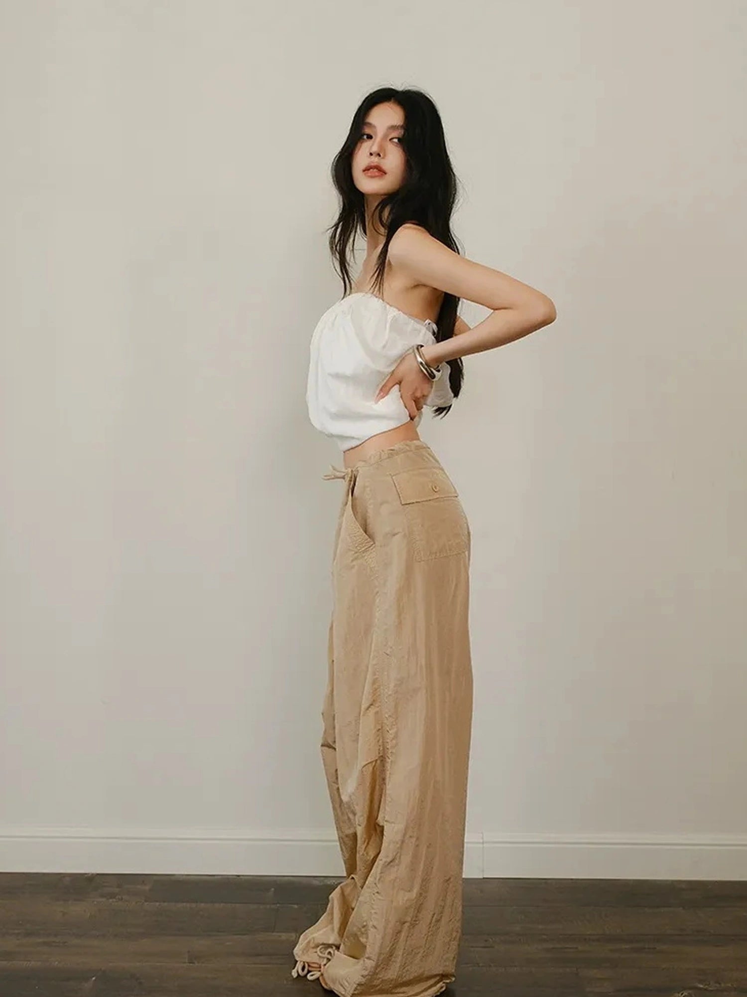 Cool Touch Wrinkle Textured Nylon Cargo Trousers