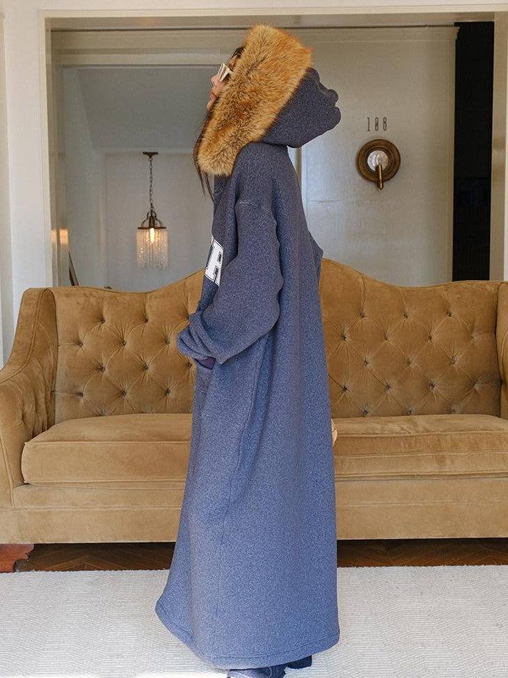 FU FRESH UP Cozy Slouchy Hooded Oversized Fur Collar Women&