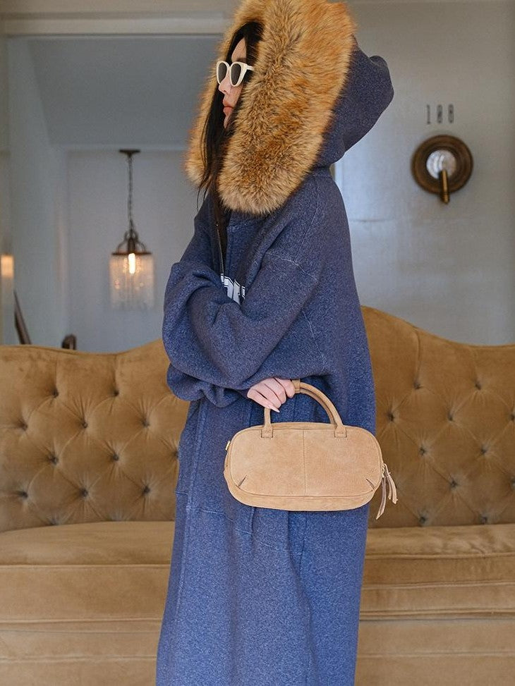 FU FRESH UP Cozy Slouchy Hooded Oversized Fur Collar Women&