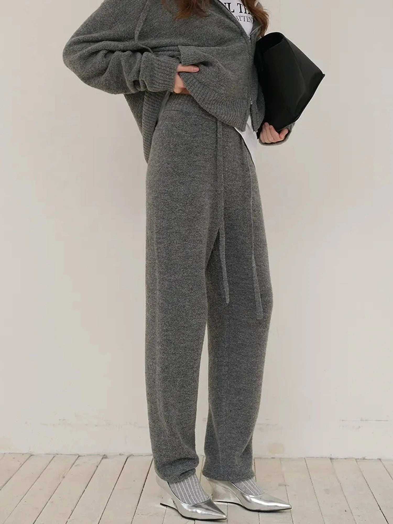FU FRESH UP Cozy Wool Blend Knit Hoodie Jogger Set