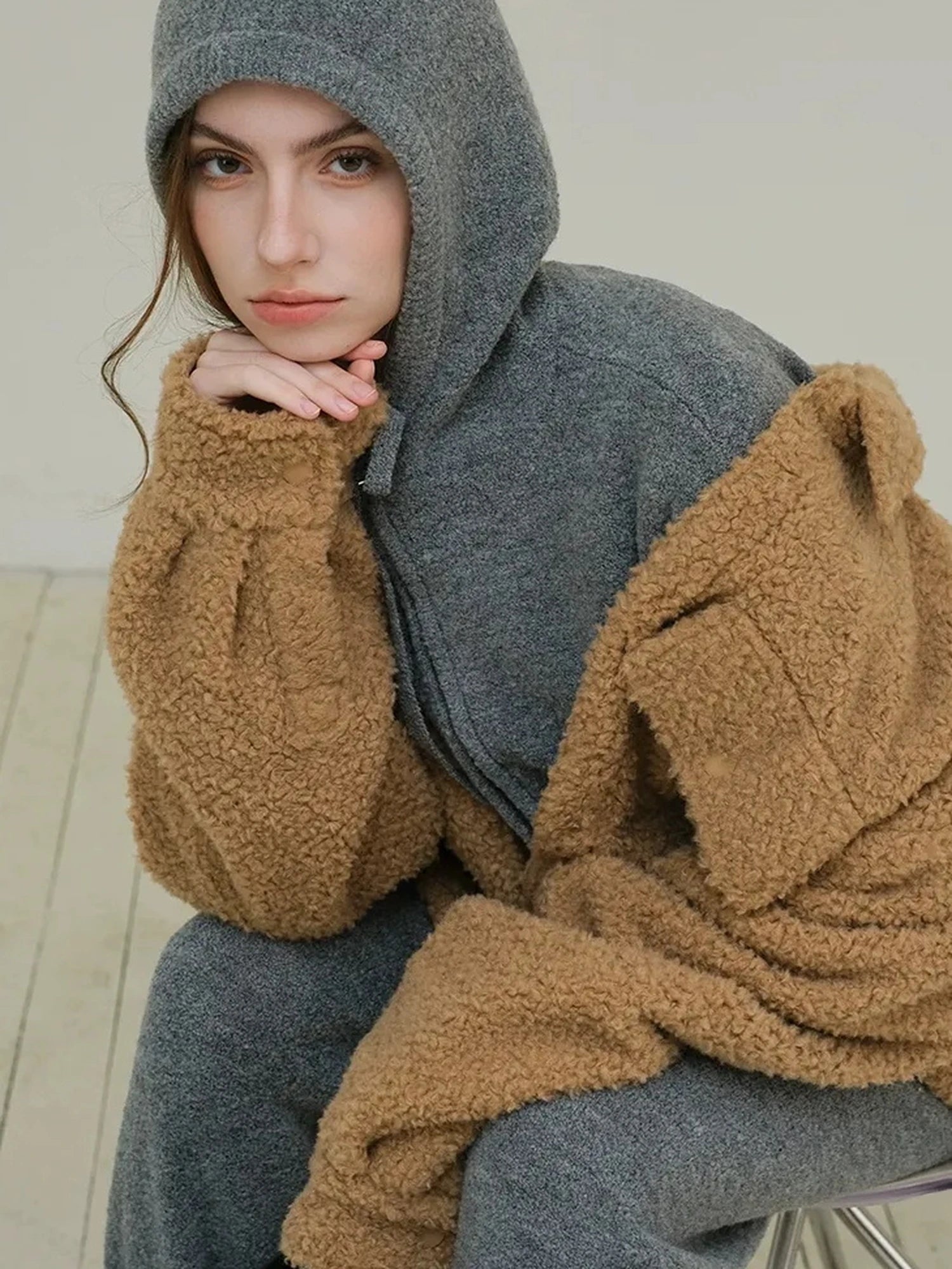 FU FRESH UP Cozy Wool Blend Knit Hoodie Jogger Set
