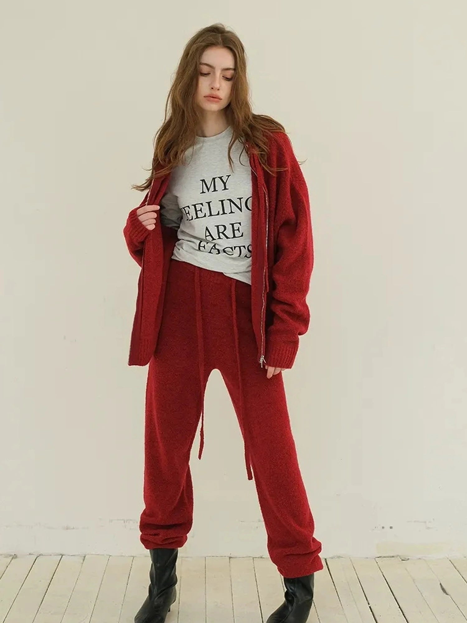 FU FRESH UP Cozy Wool Blend Knit Hoodie Jogger Set