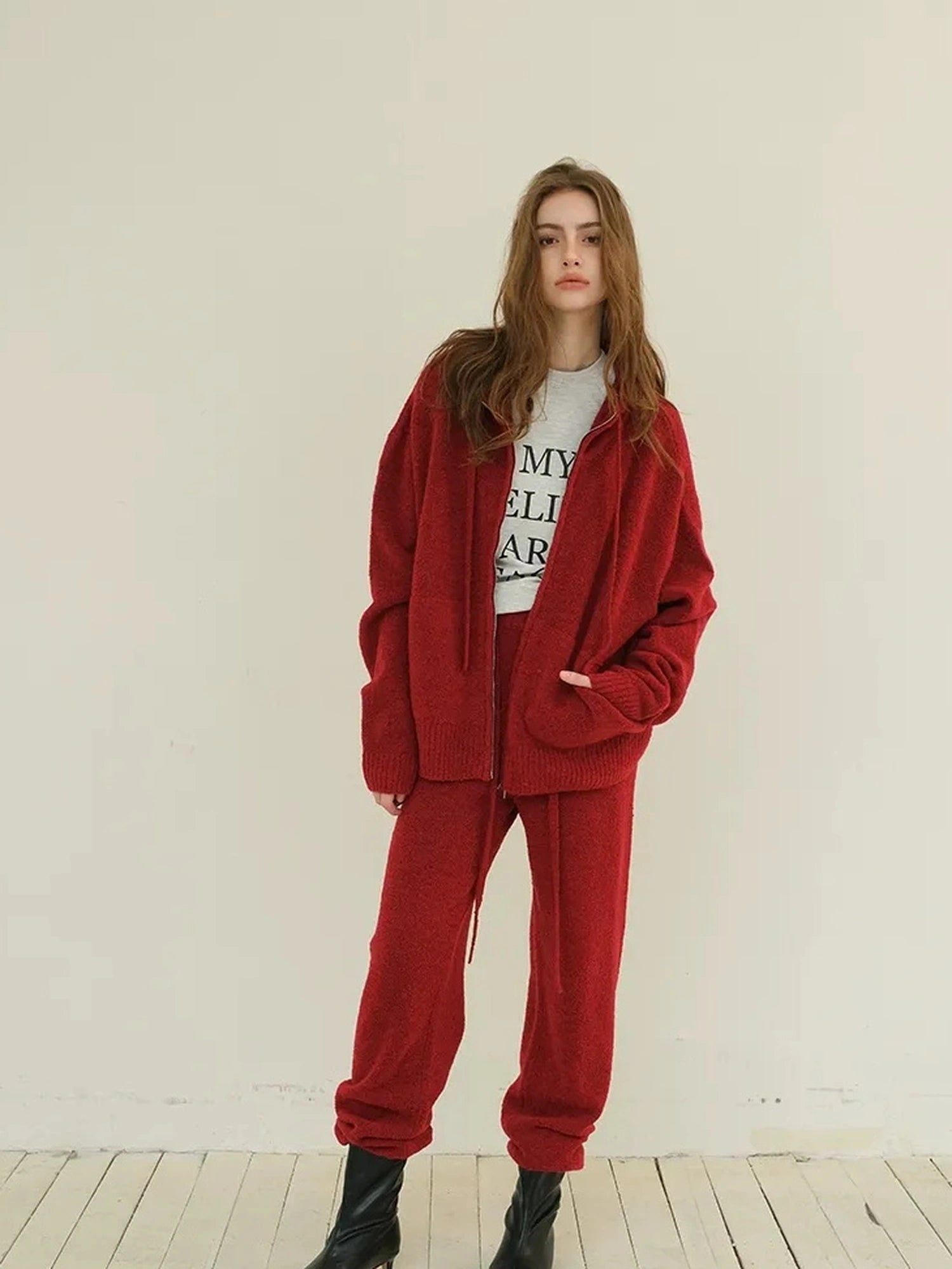 FU FRESH UP Cozy Wool Blend Knit Hoodie Jogger Set