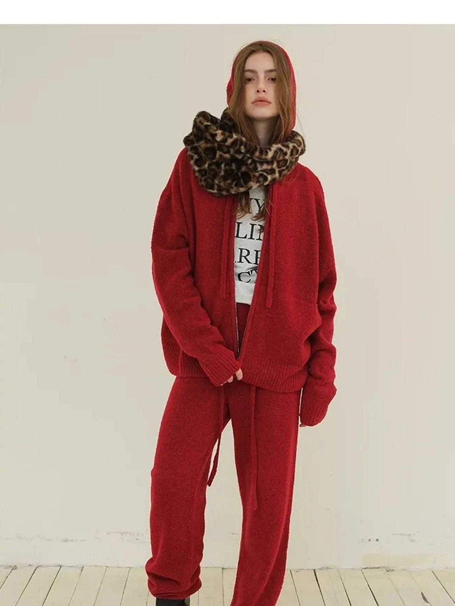 FU FRESH UP Cozy Wool Blend Knit Hoodie Jogger Set