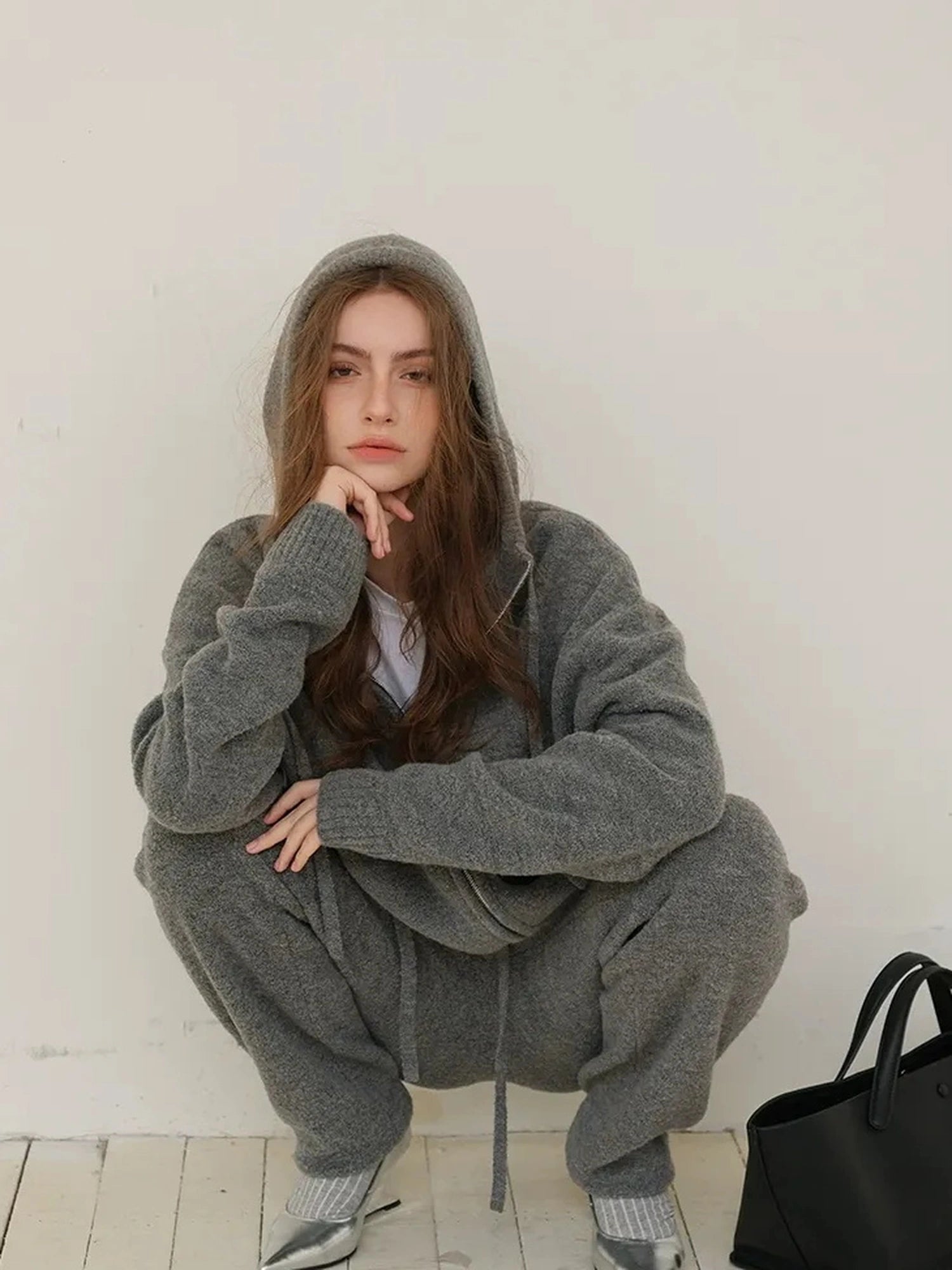 FU FRESH UP Cozy Wool Blend Knit Hoodie Jogger Set
