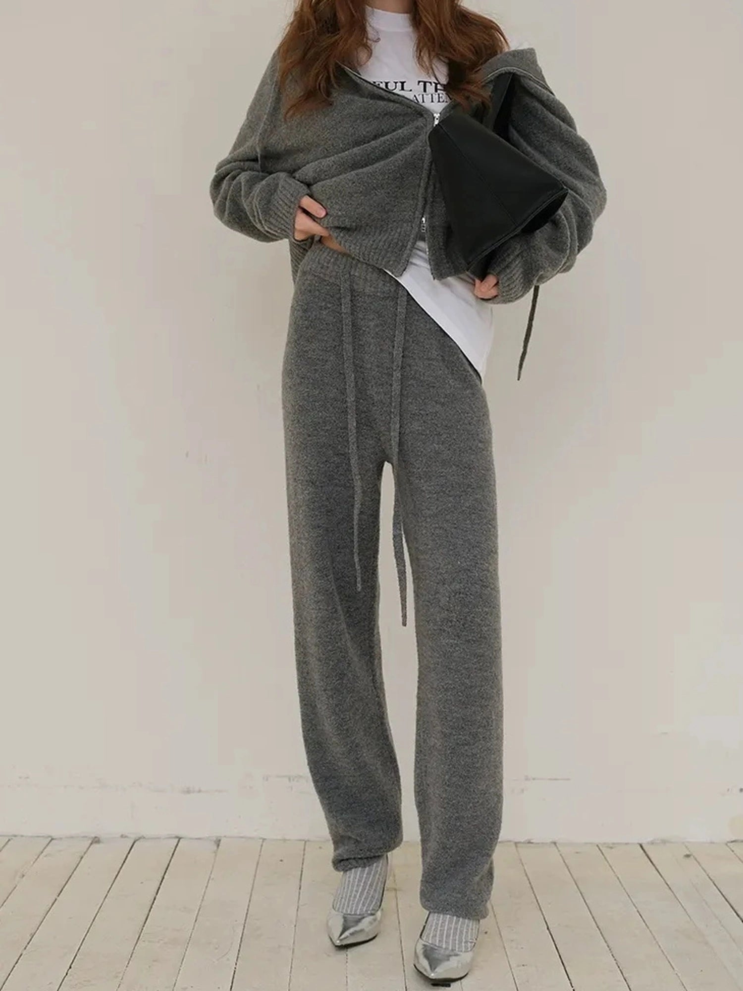 FU FRESH UP Cozy Wool Blend Knit Hoodie Jogger Set