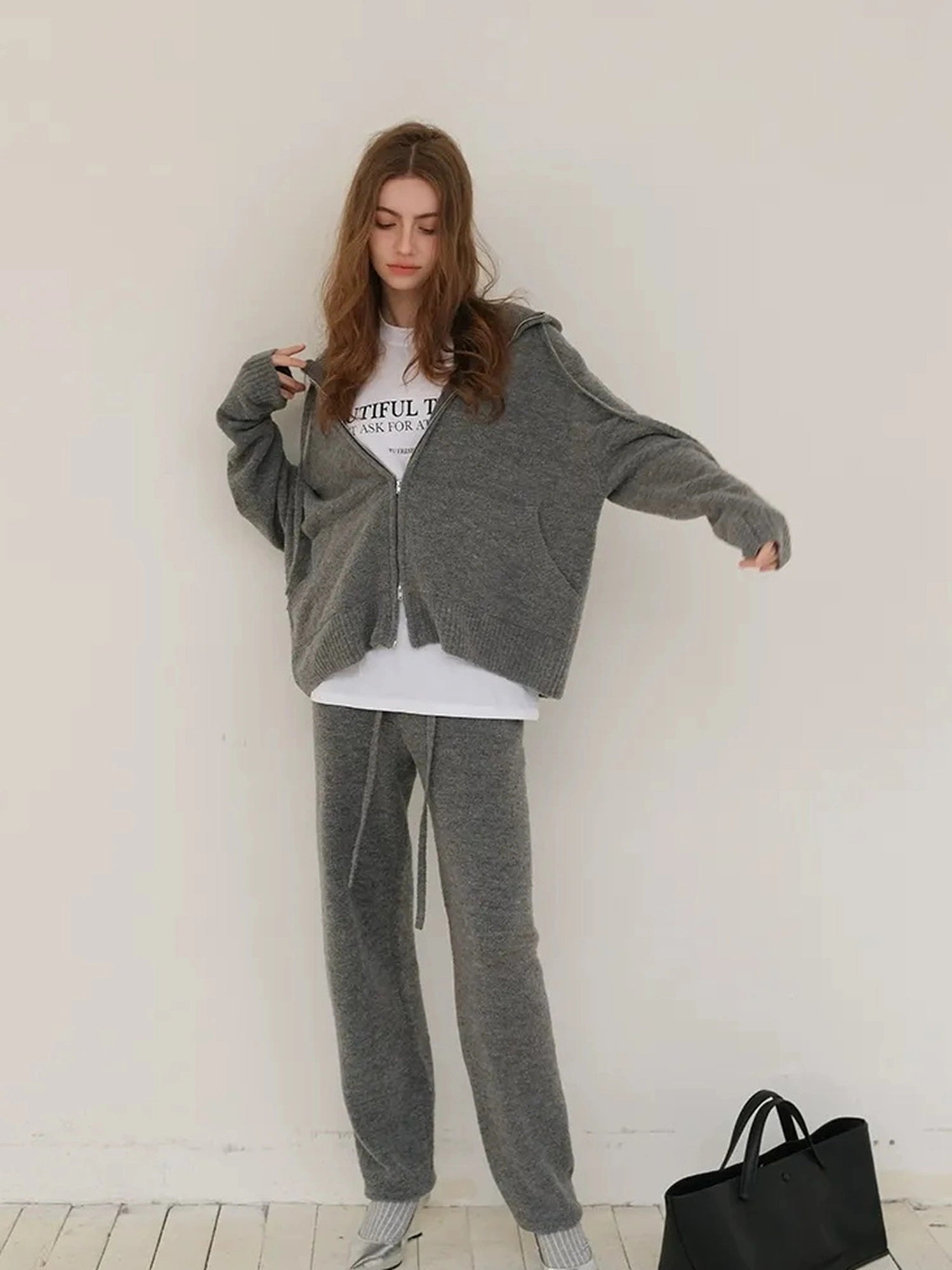 FU FRESH UP Cozy Wool Blend Knit Hoodie Jogger Set
