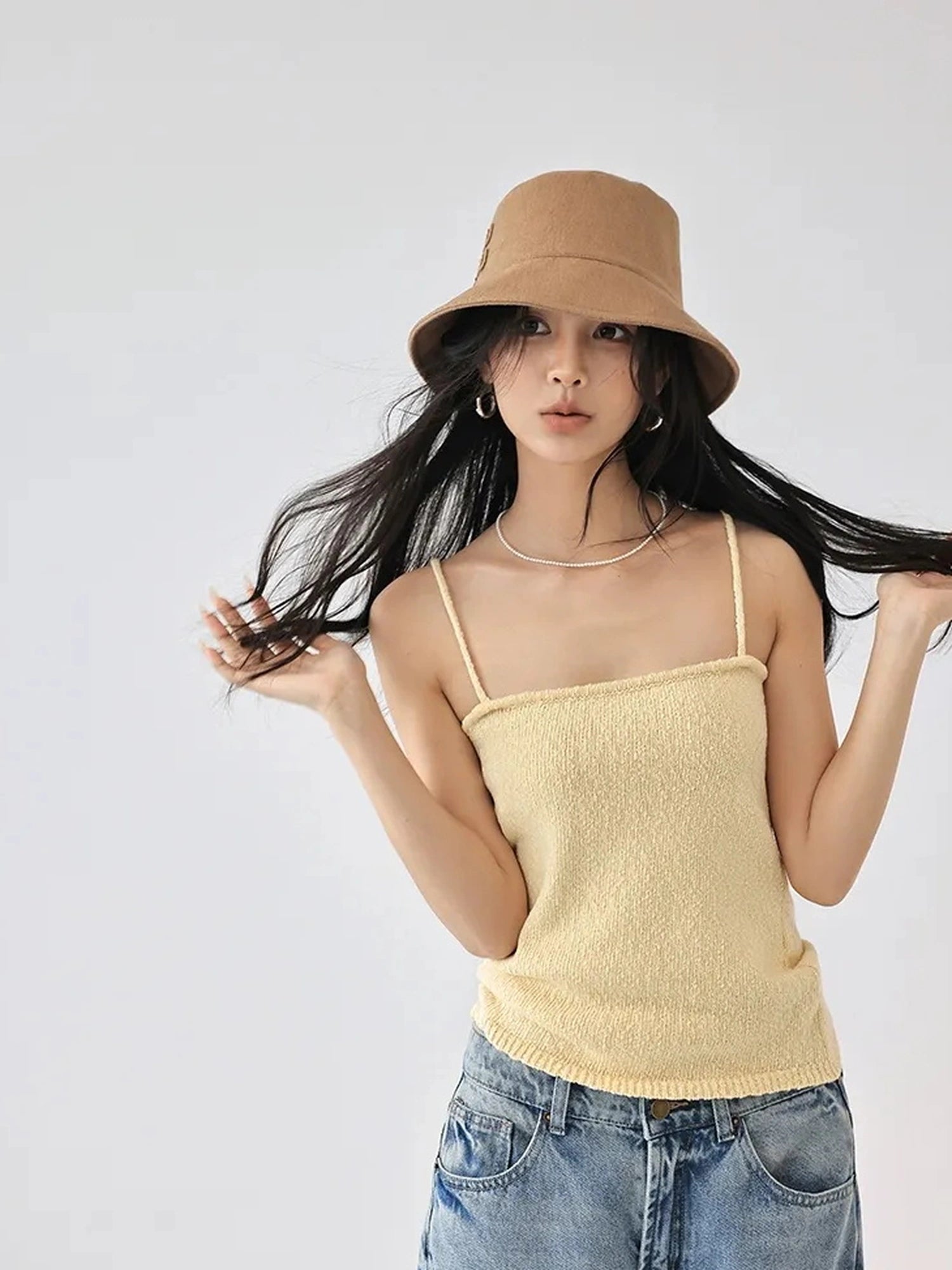 FU FRESH UP Cropped Knit Cardigan V-neck T-shirt Long Sleeve Camisole Set