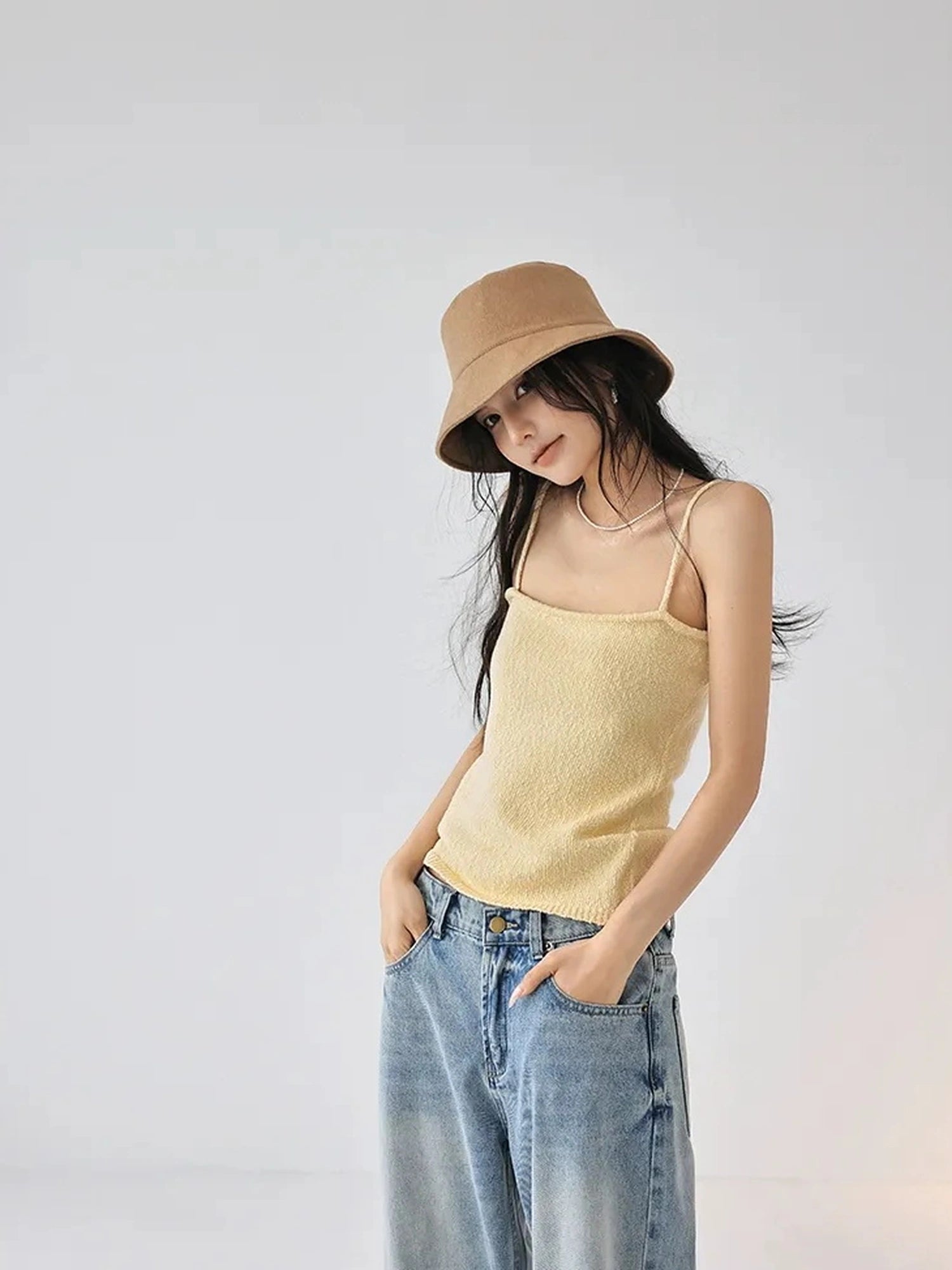 FU FRESH UP Cropped Knit Cardigan V-neck T-shirt Long Sleeve Camisole Set