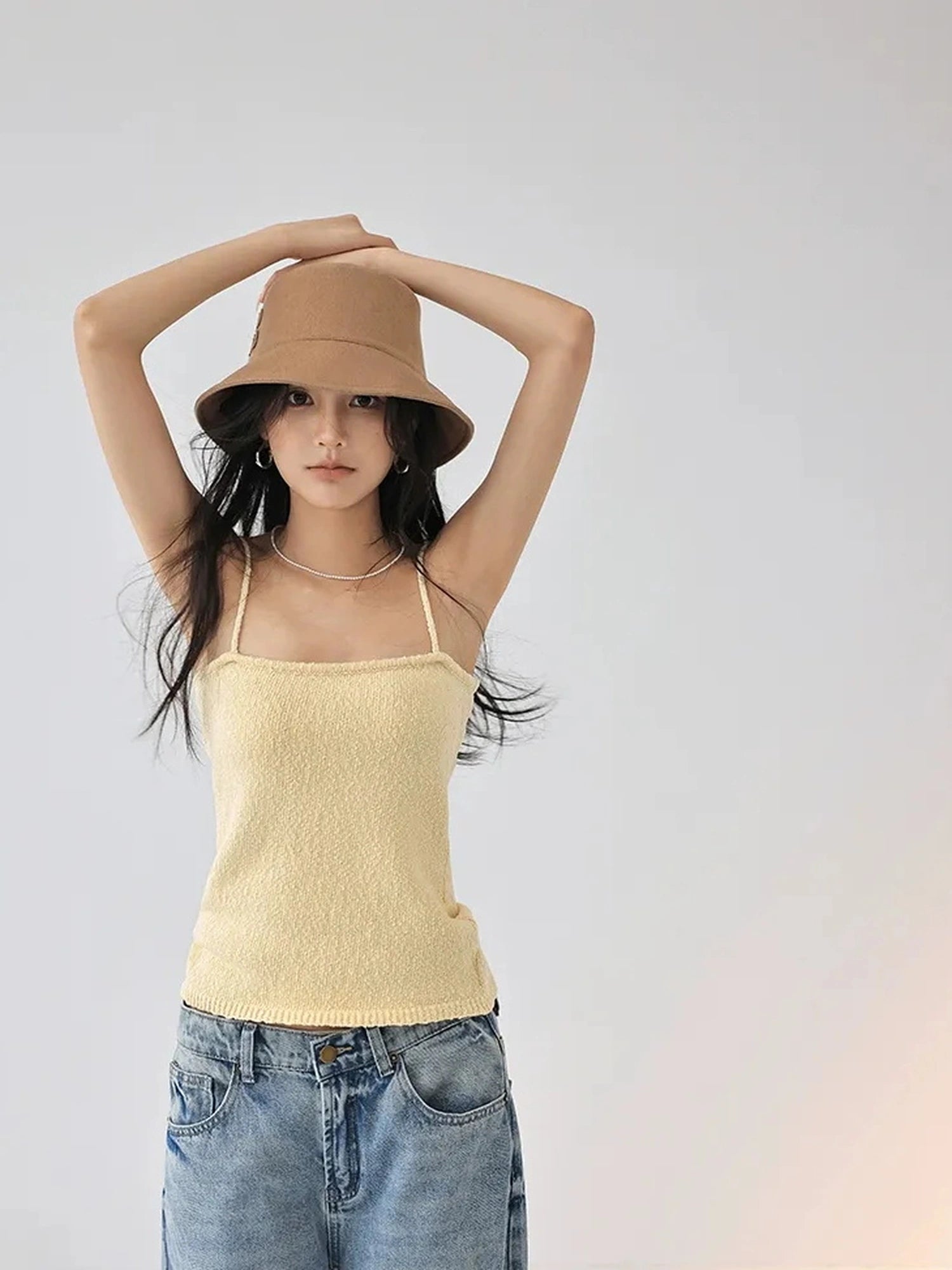 FU FRESH UP Cropped Knit Cardigan V-neck T-shirt Long Sleeve Camisole Set