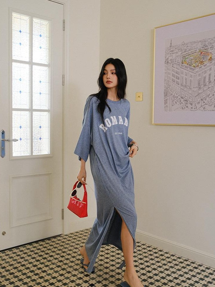 FU FRESH UP Denim Blue Letter Print Relaxed Fit Women&