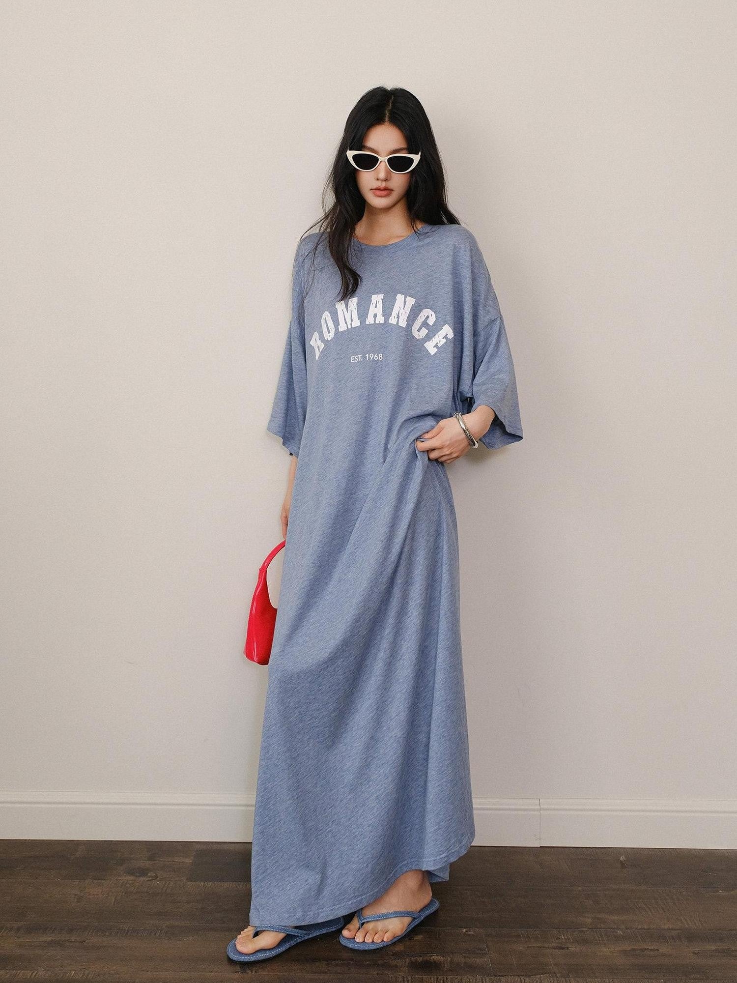 FU FRESH UP Denim Blue Letter Print Relaxed Fit Women&