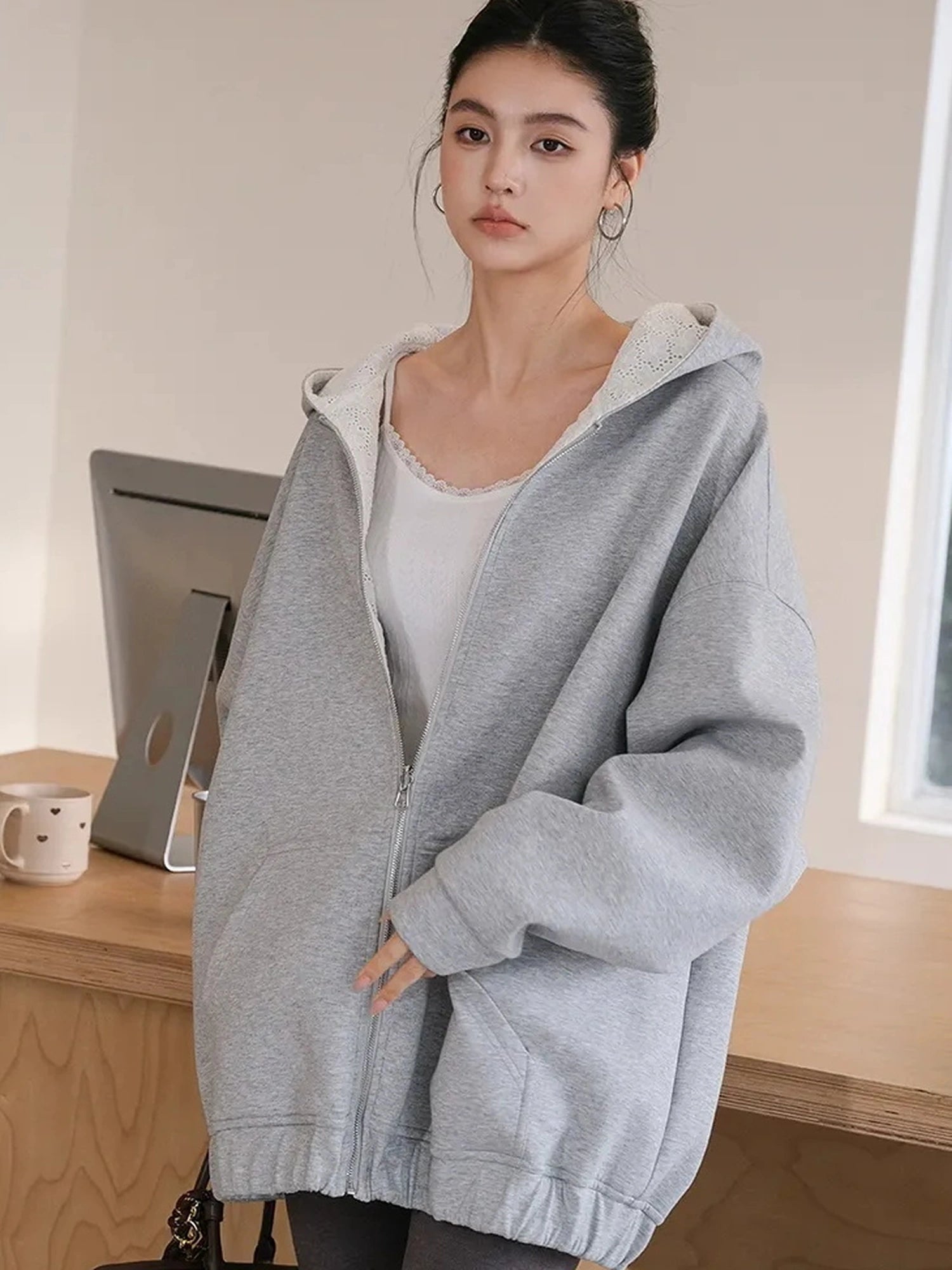 FU FRESH UP Double Faced Hooded Zip Up Sweatshirt