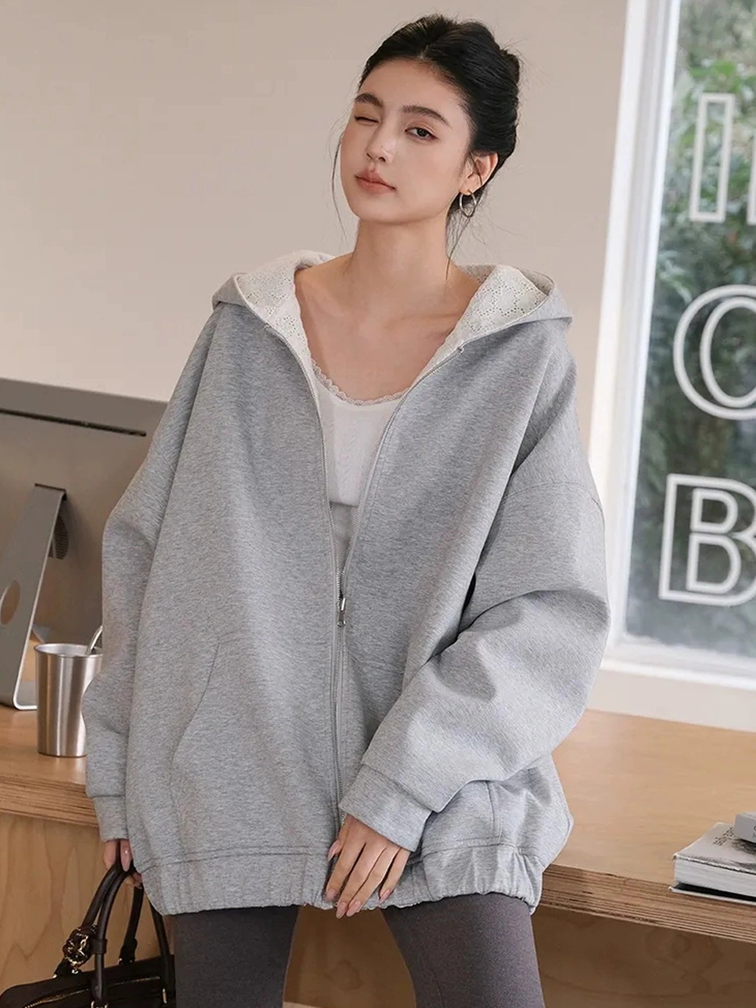 FU FRESH UP Double Faced Hooded Zip Up Sweatshirt