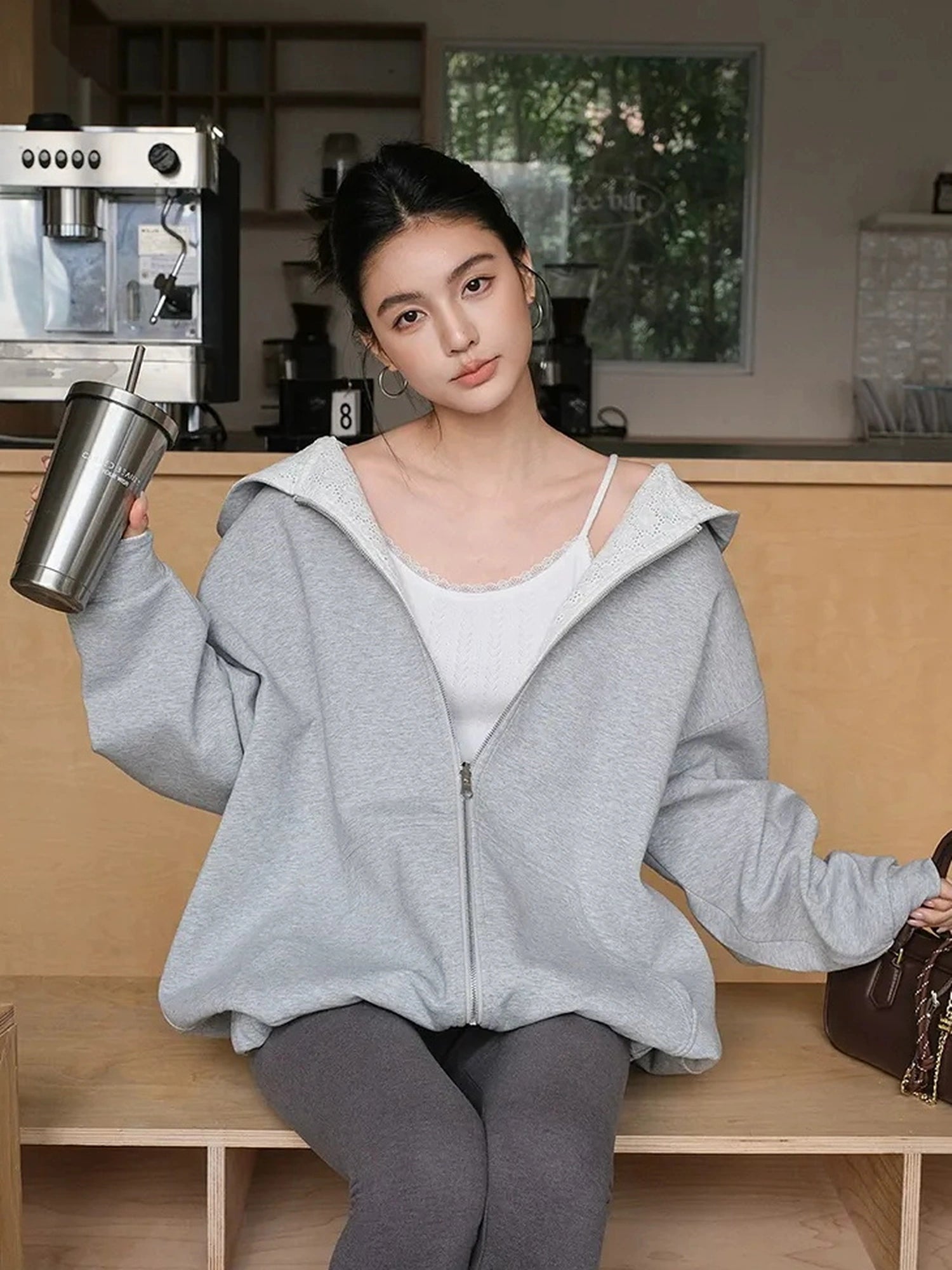 FU FRESH UP Double Faced Hooded Zip Up Sweatshirt
