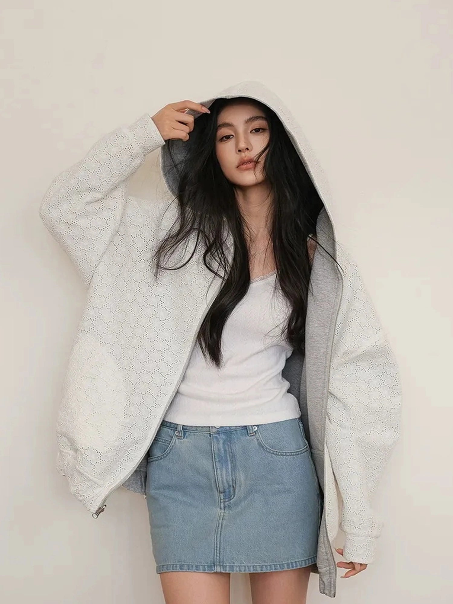 FU FRESH UP Double Faced Hooded Zip Up Sweatshirt