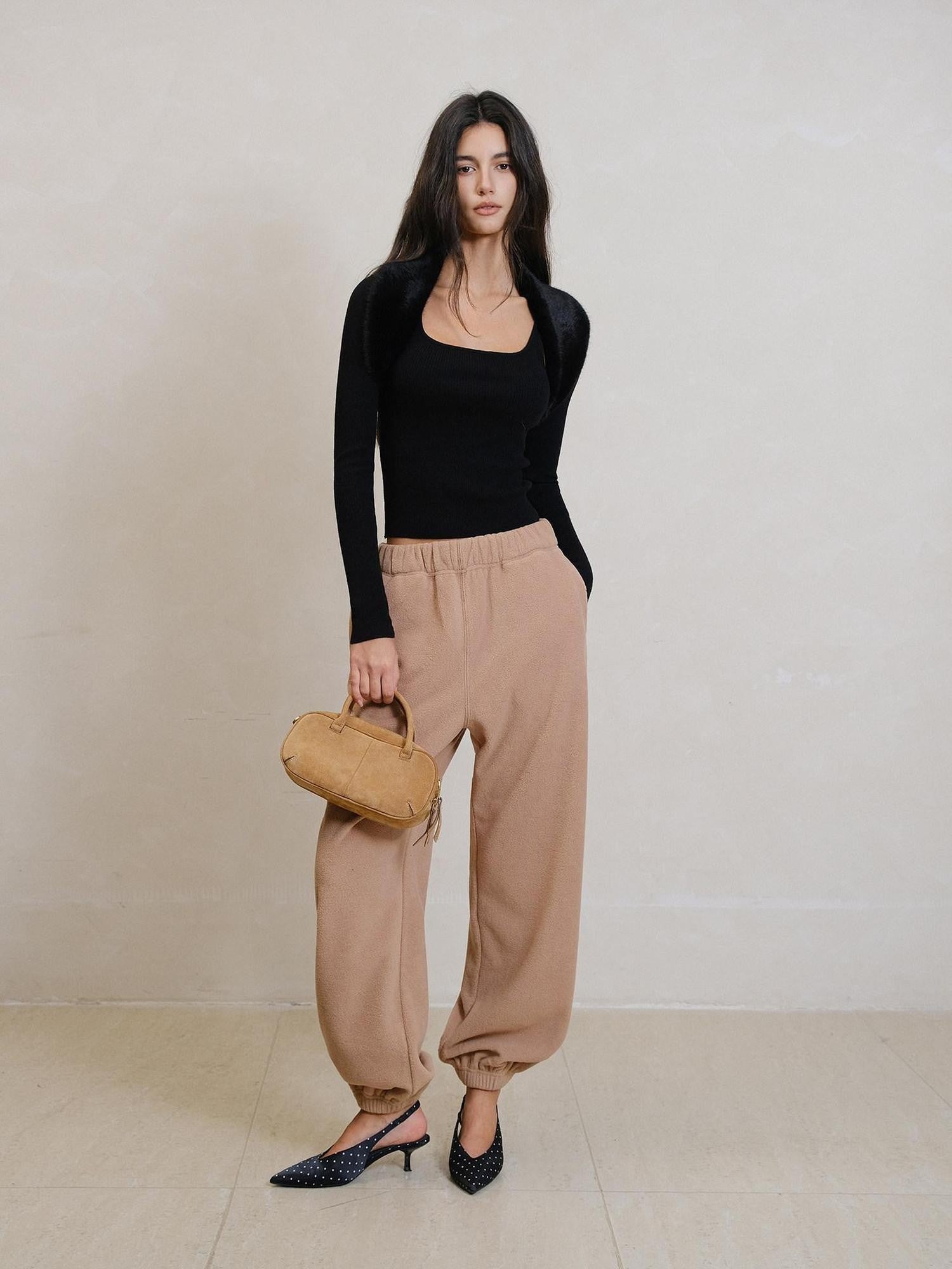 FU FRESH UP Double Sided Fleece High Waist Pockets Straight Leg Women&