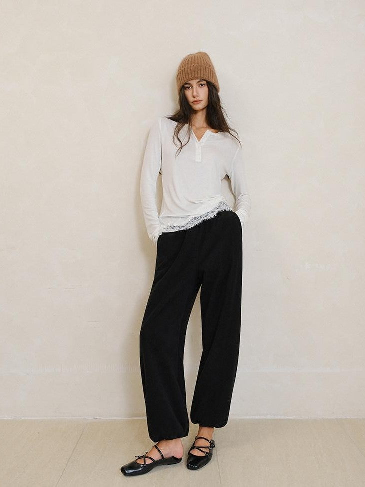 FU FRESH UP Double Sided Fleece High Waist Pockets Straight Leg Women&
