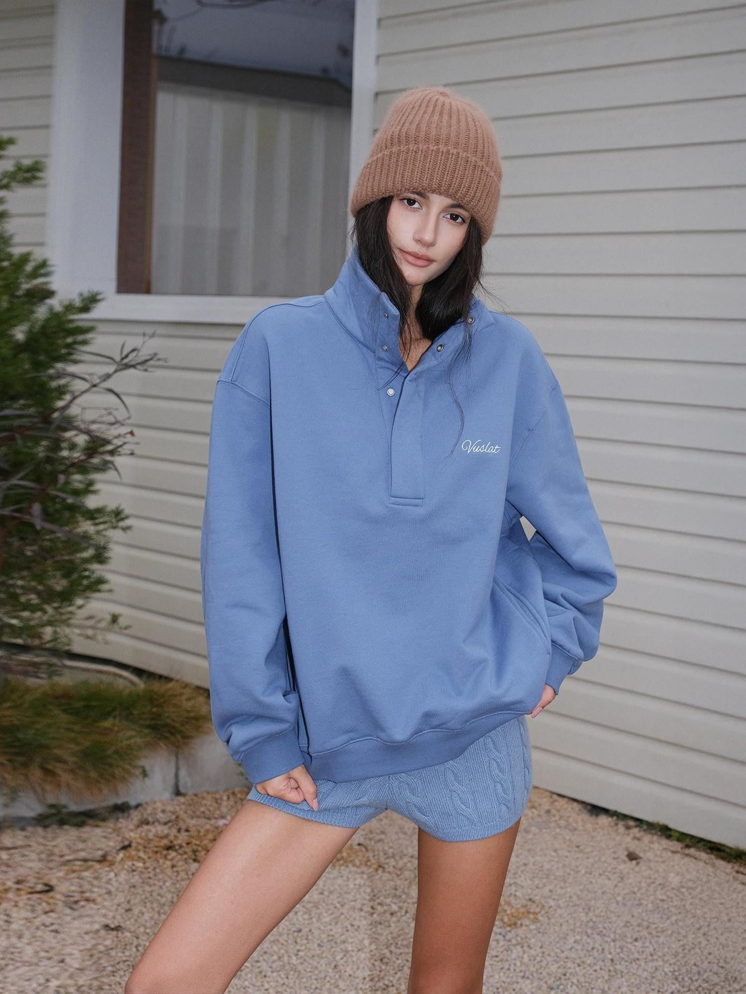 FU FRESH UP Drop Shoulder Letter Embroidered Polo Collar Women&