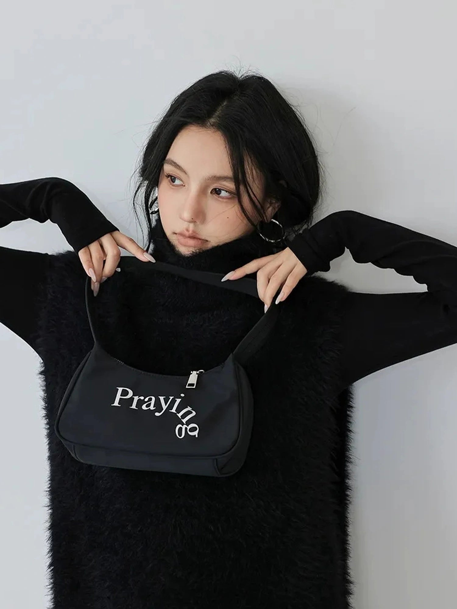 FU FRESH UP Eco Friendly Long Hair Mink High Neck Knit Vest
