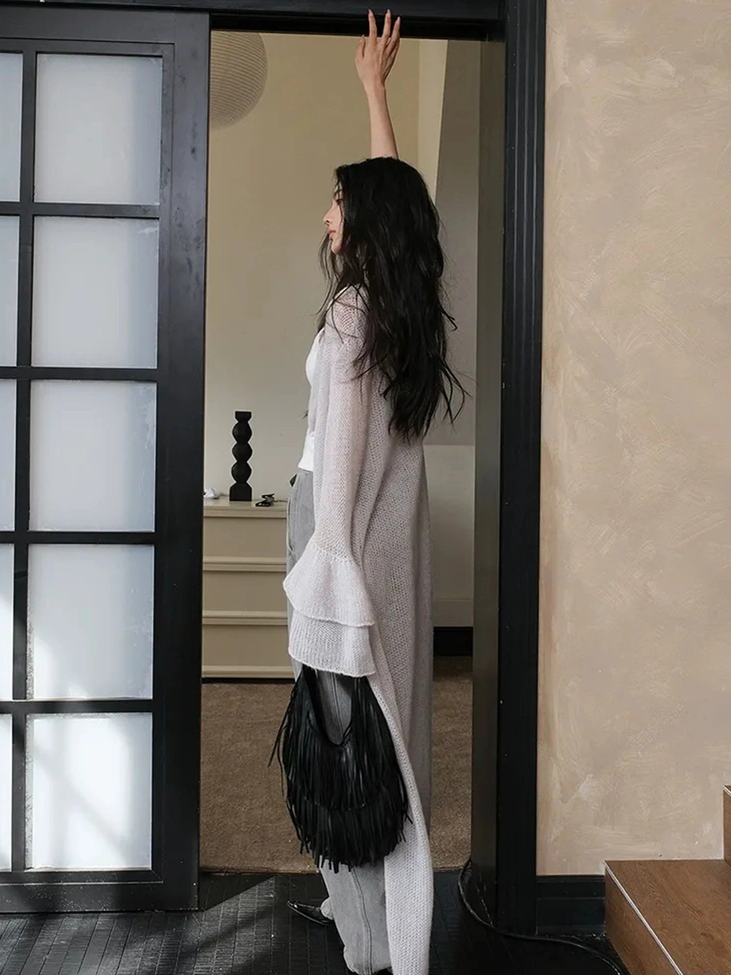 FU FRESH UP Elegant Belted Cashmere Wool Long Cardigan