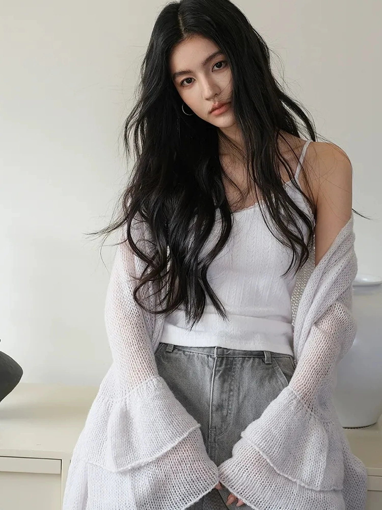 FU FRESH UP Elegant Belted Cashmere Wool Long Cardigan