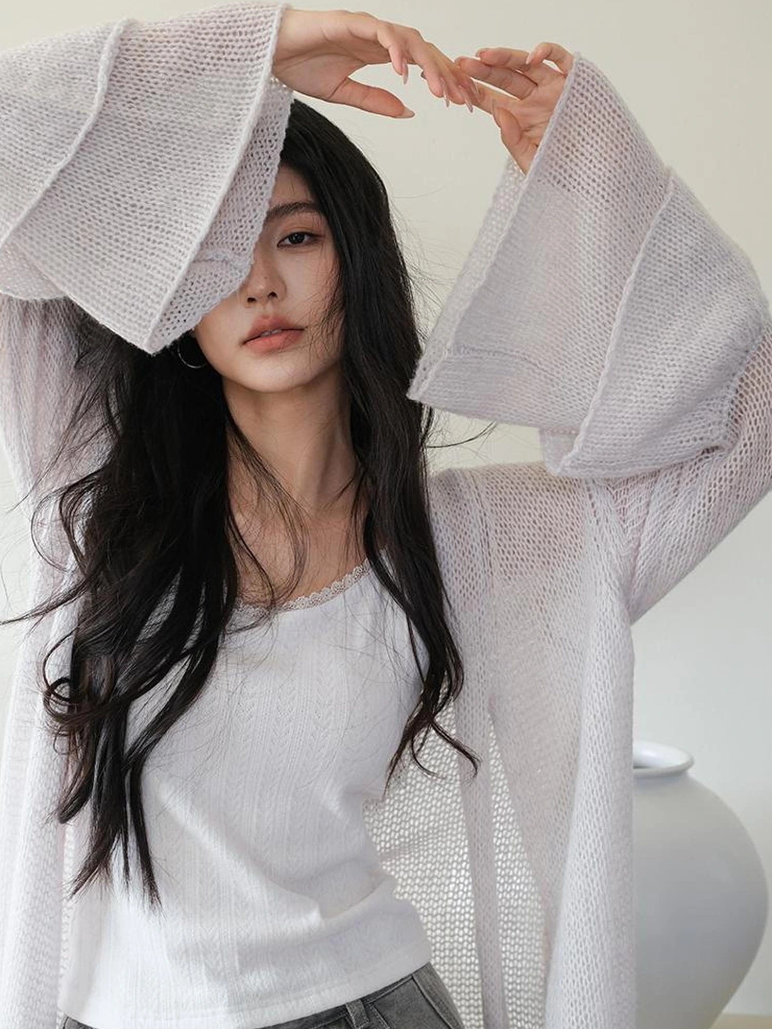 FU FRESH UP Elegant Belted Cashmere Wool Long Cardigan