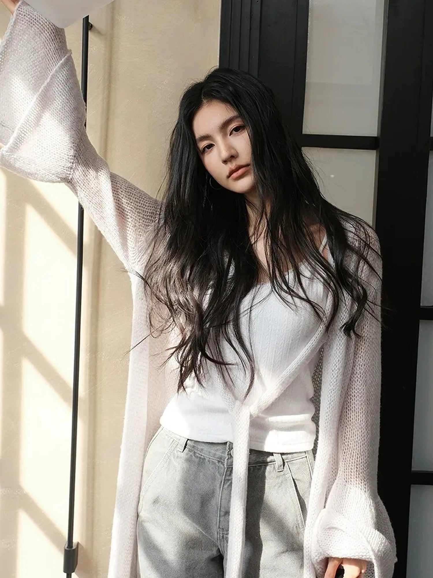 FU FRESH UP Elegant Belted Cashmere Wool Long Cardigan