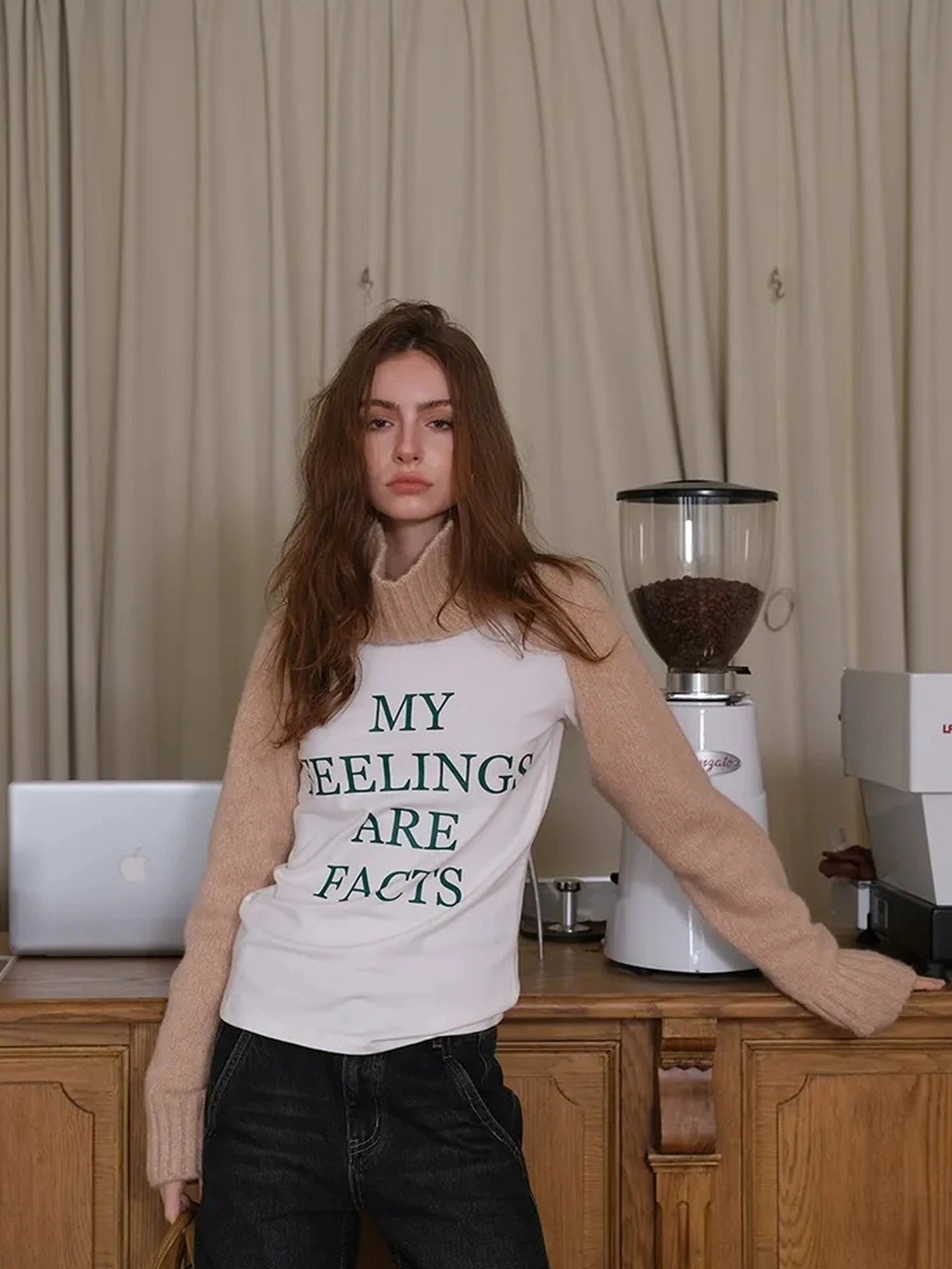 Embroidered Lettering Brushed Long Sleeve Tee