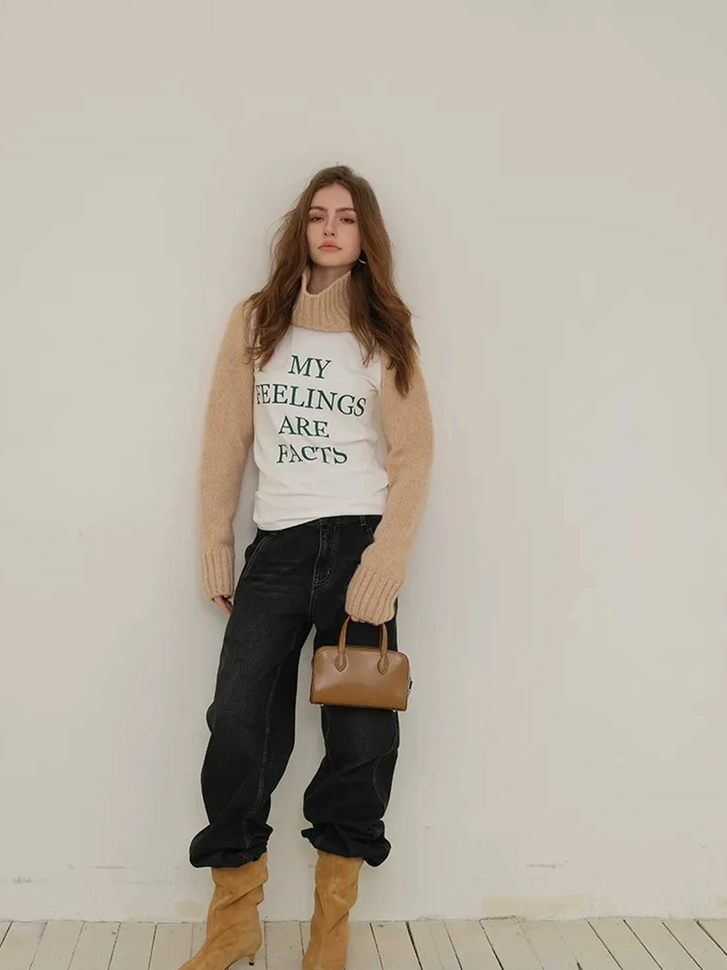 Embroidered Lettering Brushed Long Sleeve Tee