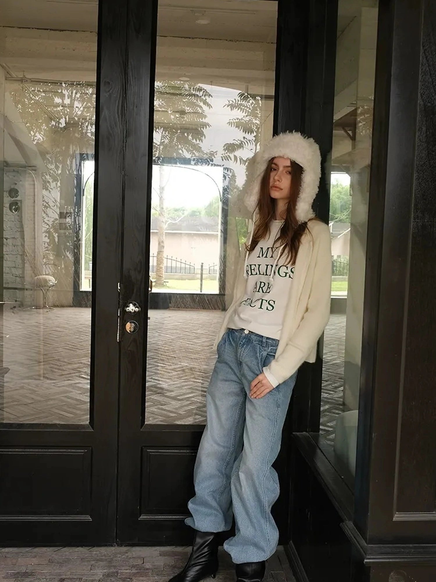 Embroidered Lettering Brushed Long Sleeve Tee