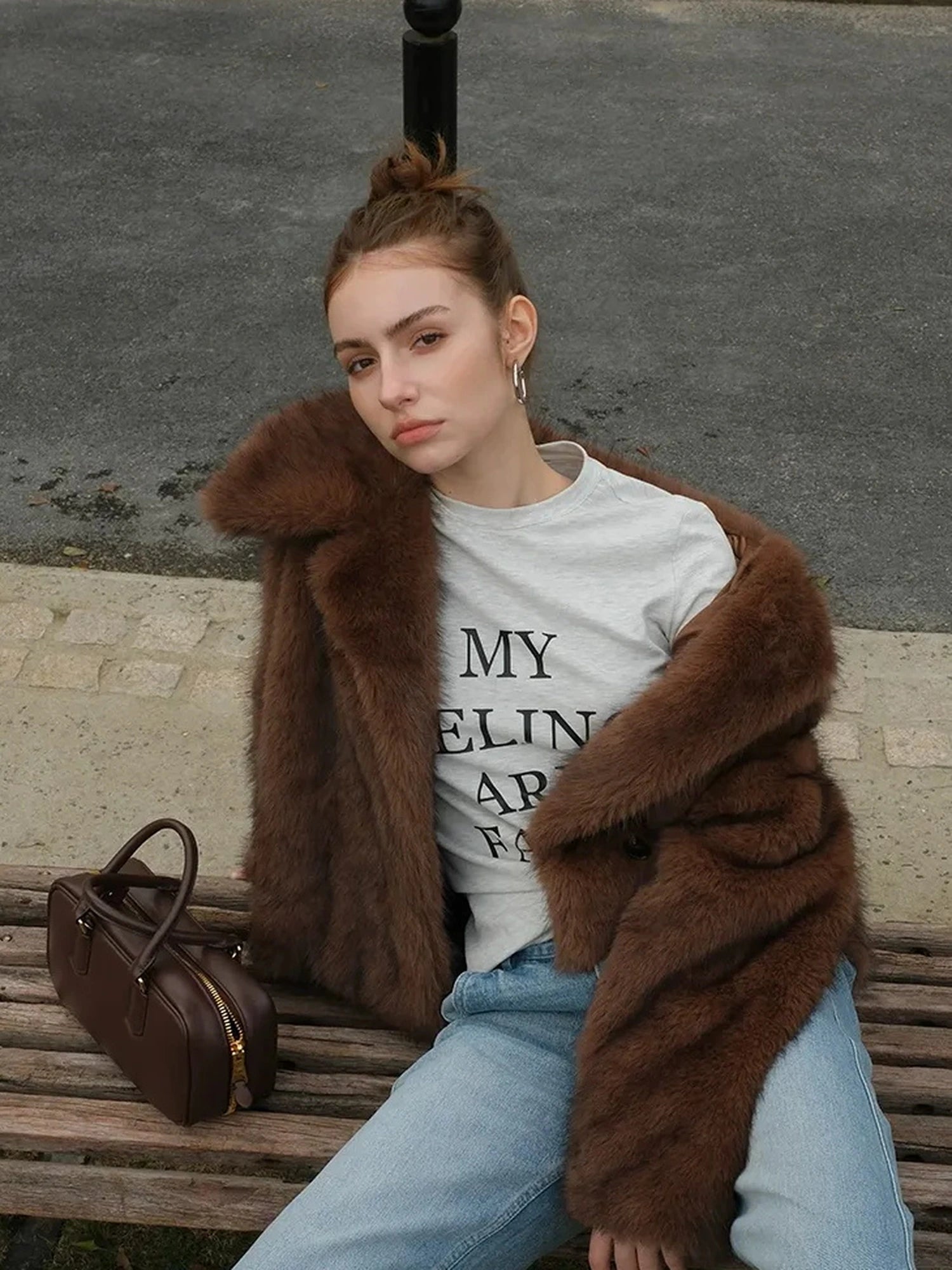 Embroidered Lettering Brushed Long Sleeve Tee