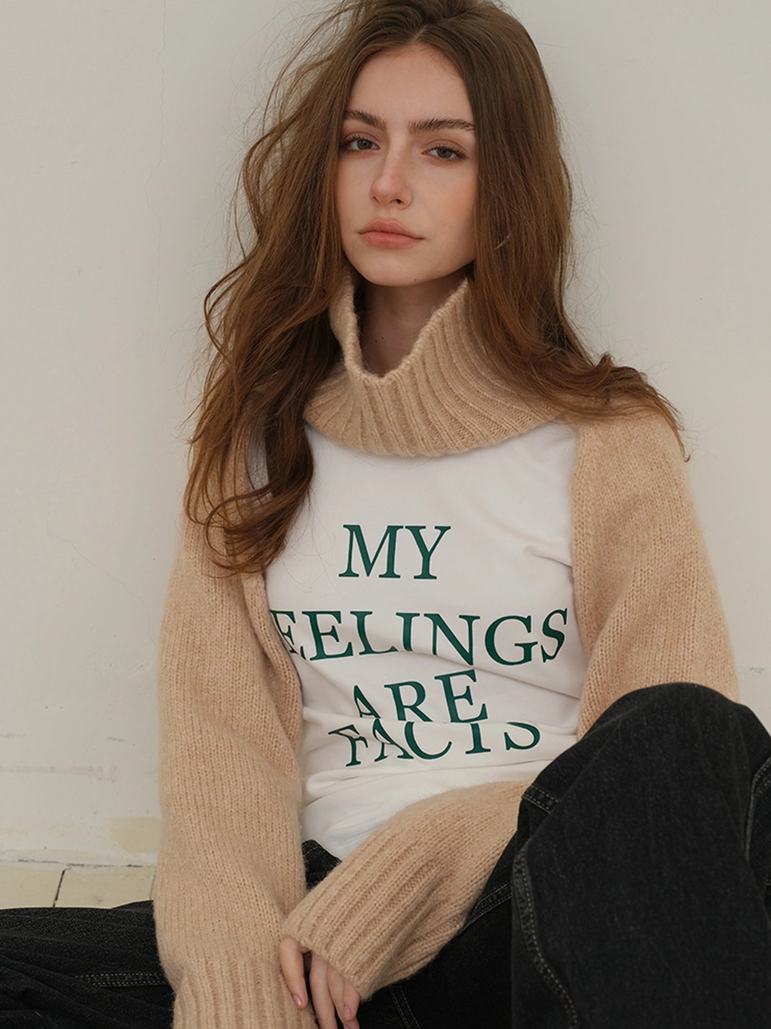 Embroidered Lettering Brushed Long Sleeve Tee