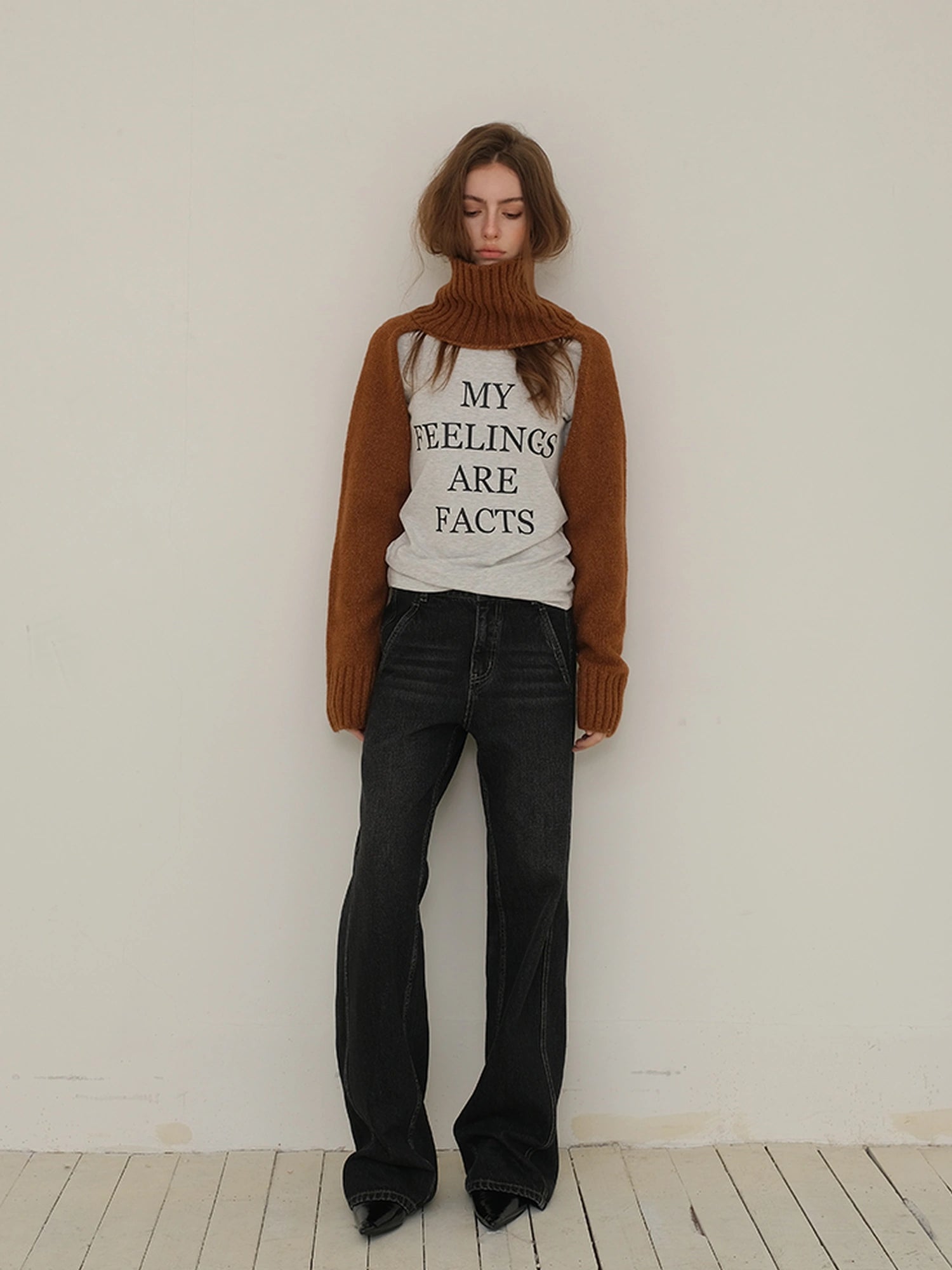Embroidered Lettering Brushed Long Sleeve Tee