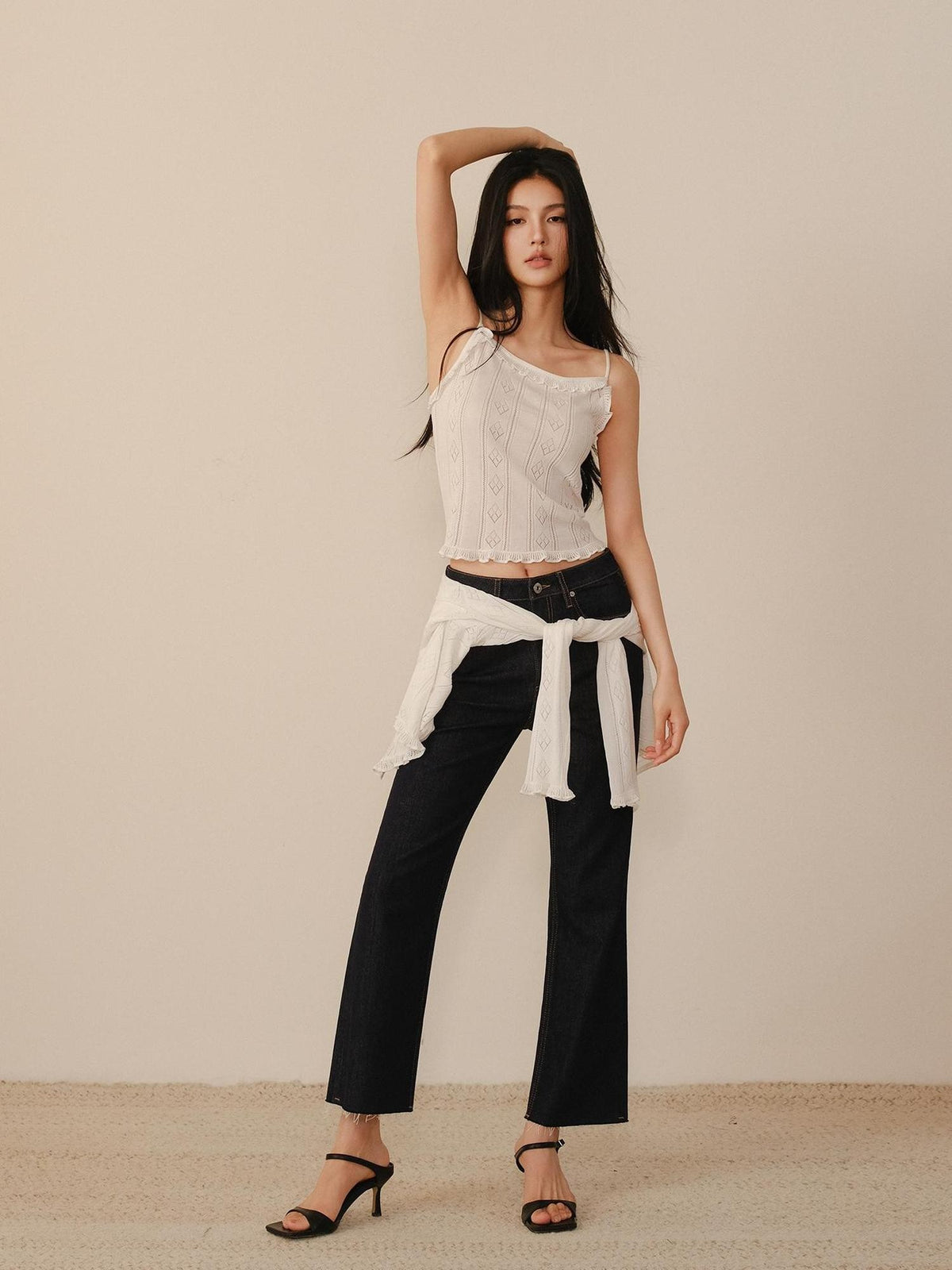 FU FRESH UP Eyelet Lace Knit Long Sleeve Women&