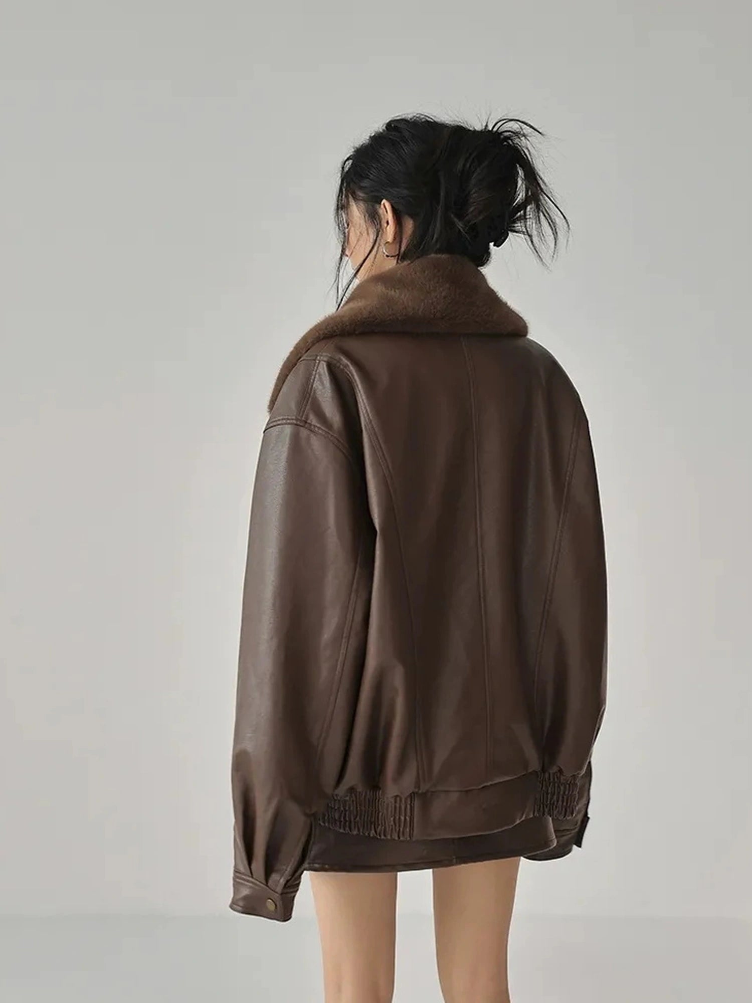 FU FRESH UP Fall Winter Eco Pu Shearling Collar Jacket