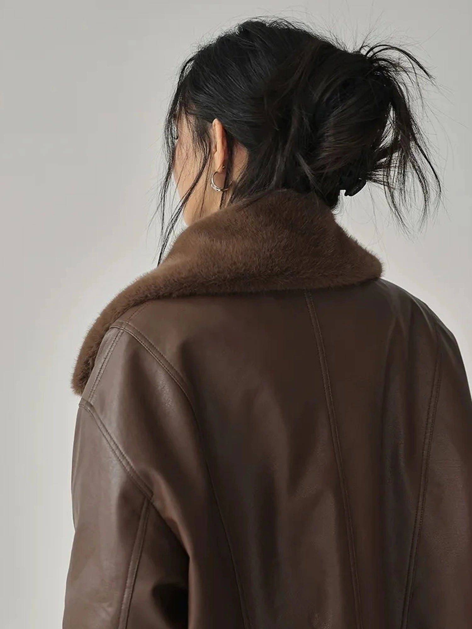 FU FRESH UP Fall Winter Eco Pu Shearling Collar Jacket