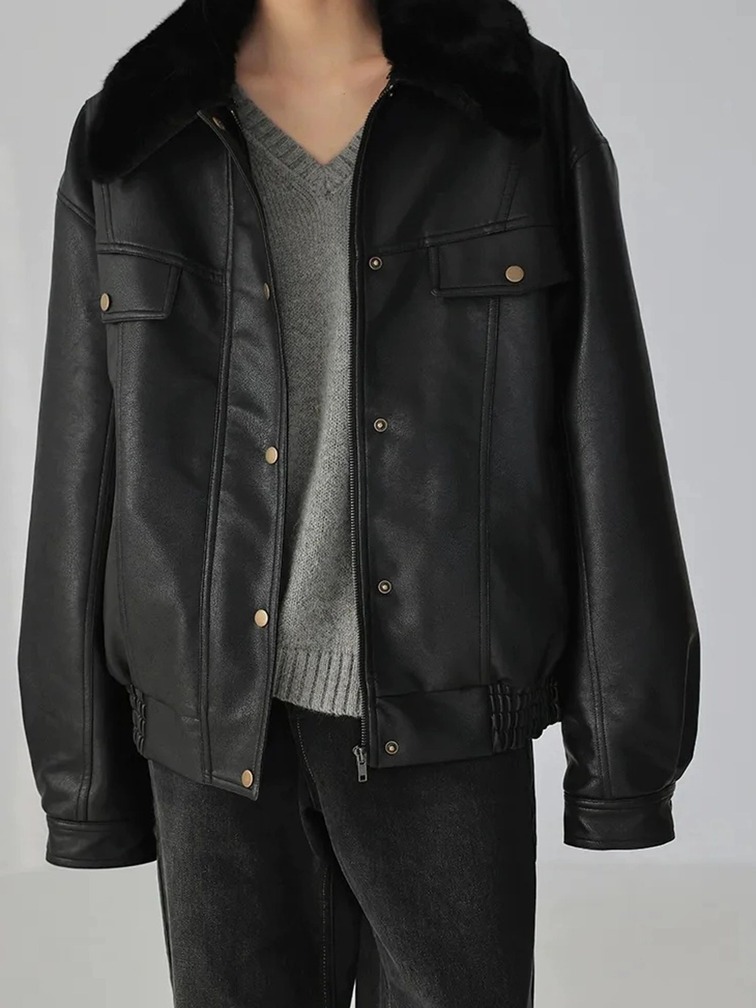 FU FRESH UP Fall Winter Eco Pu Shearling Collar Jacket