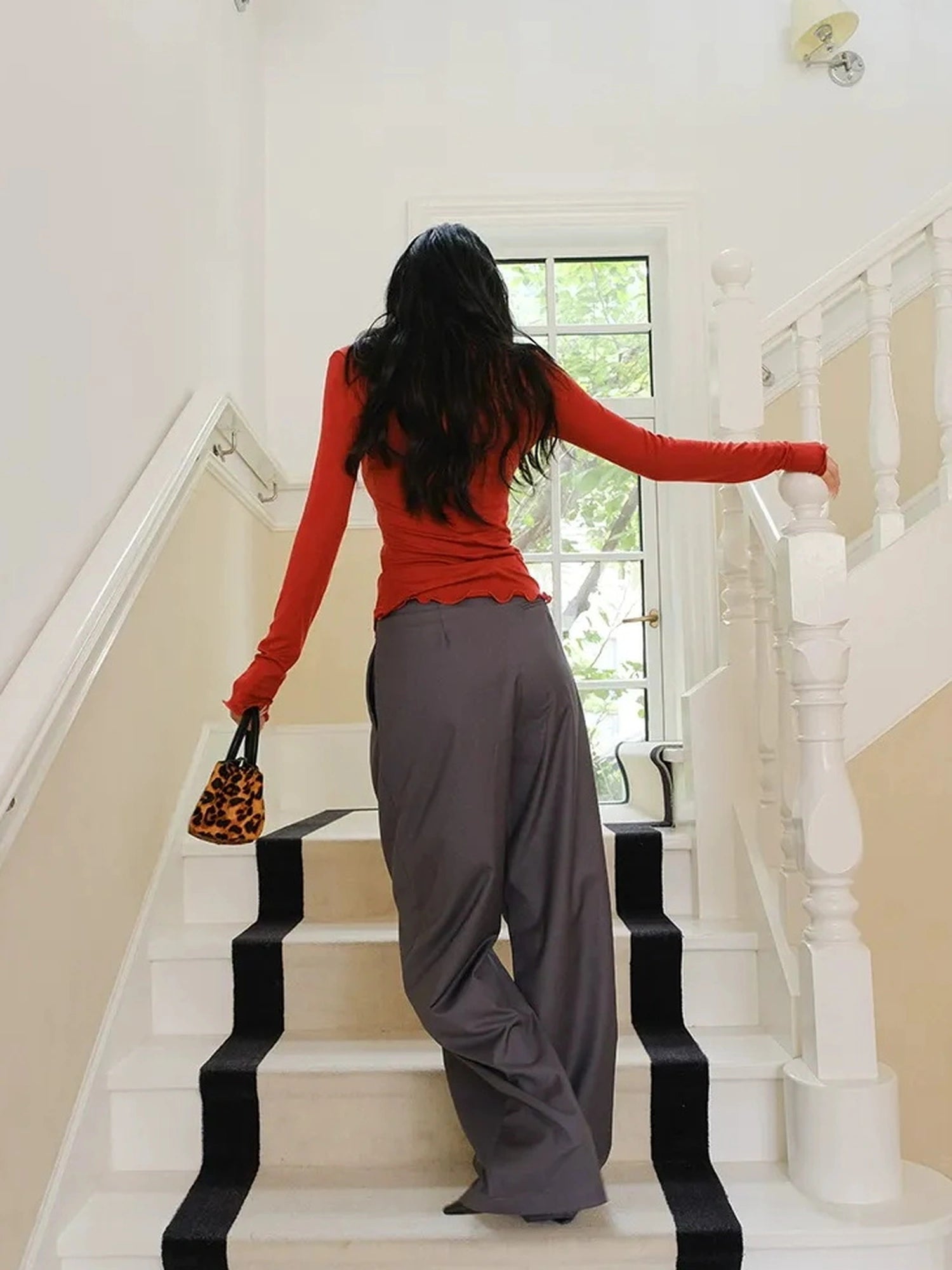 FU FRESH UP Fall Winter Lem Style Drop Shaped Wide Leg Trousers