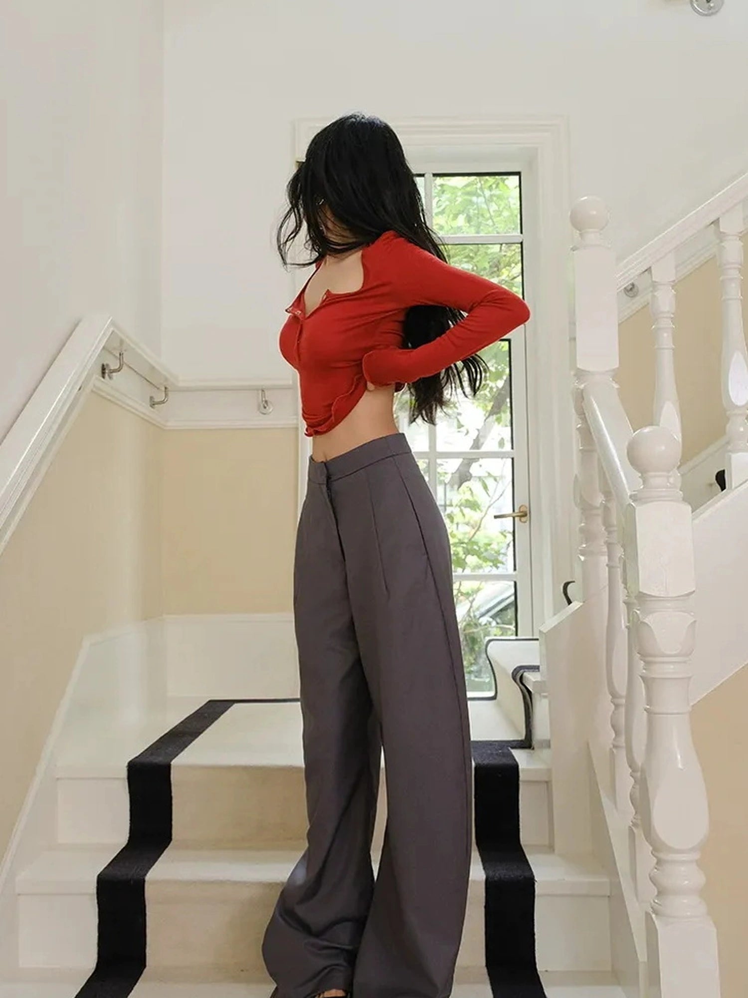 FU FRESH UP Fall Winter Lem Style Drop Shaped Wide Leg Trousers